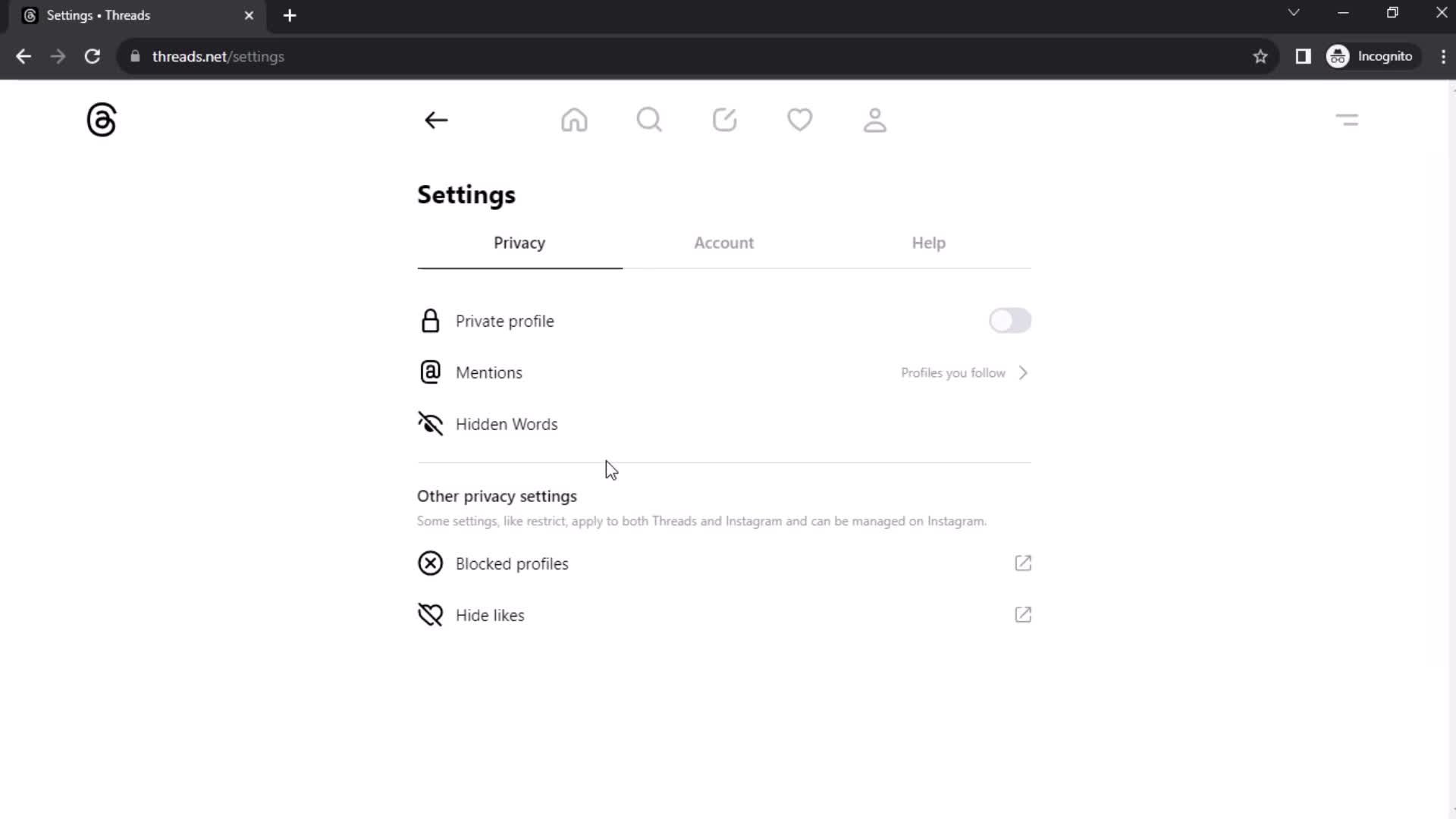 Settings screenshot