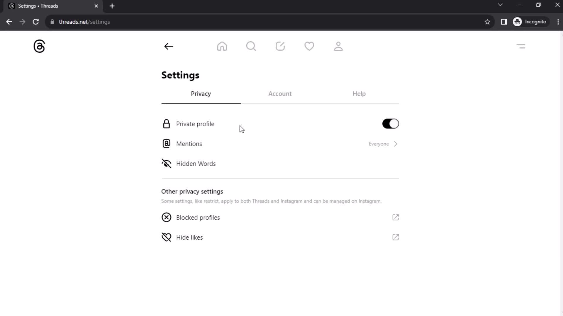 Settings screenshot