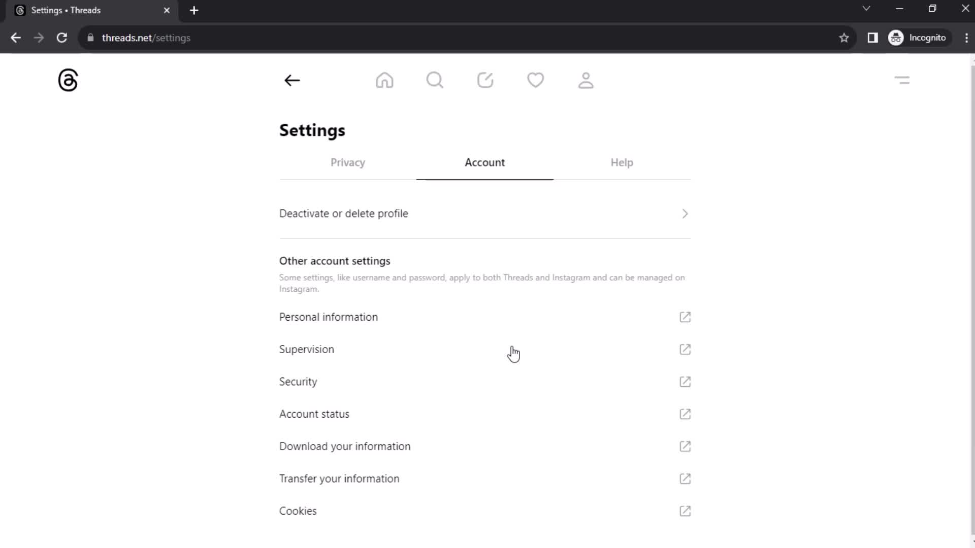 Settings screenshot