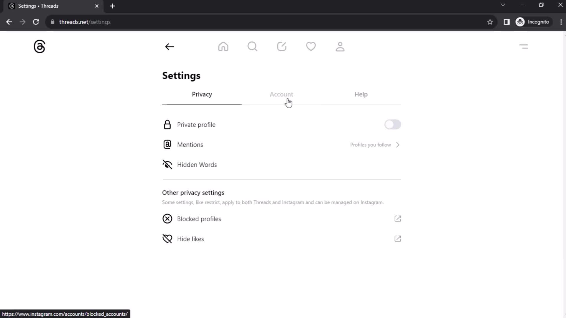 Settings screenshot