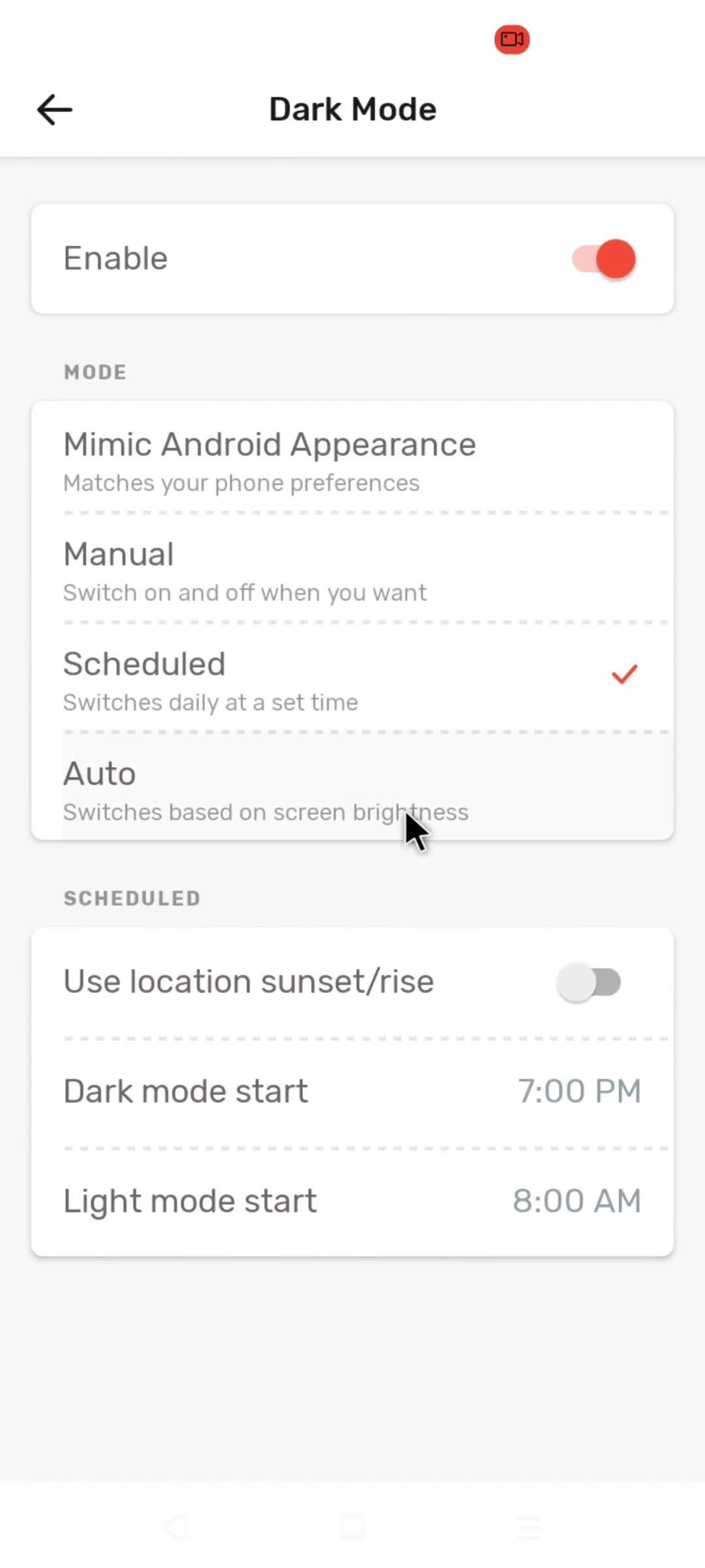 Settings screenshot