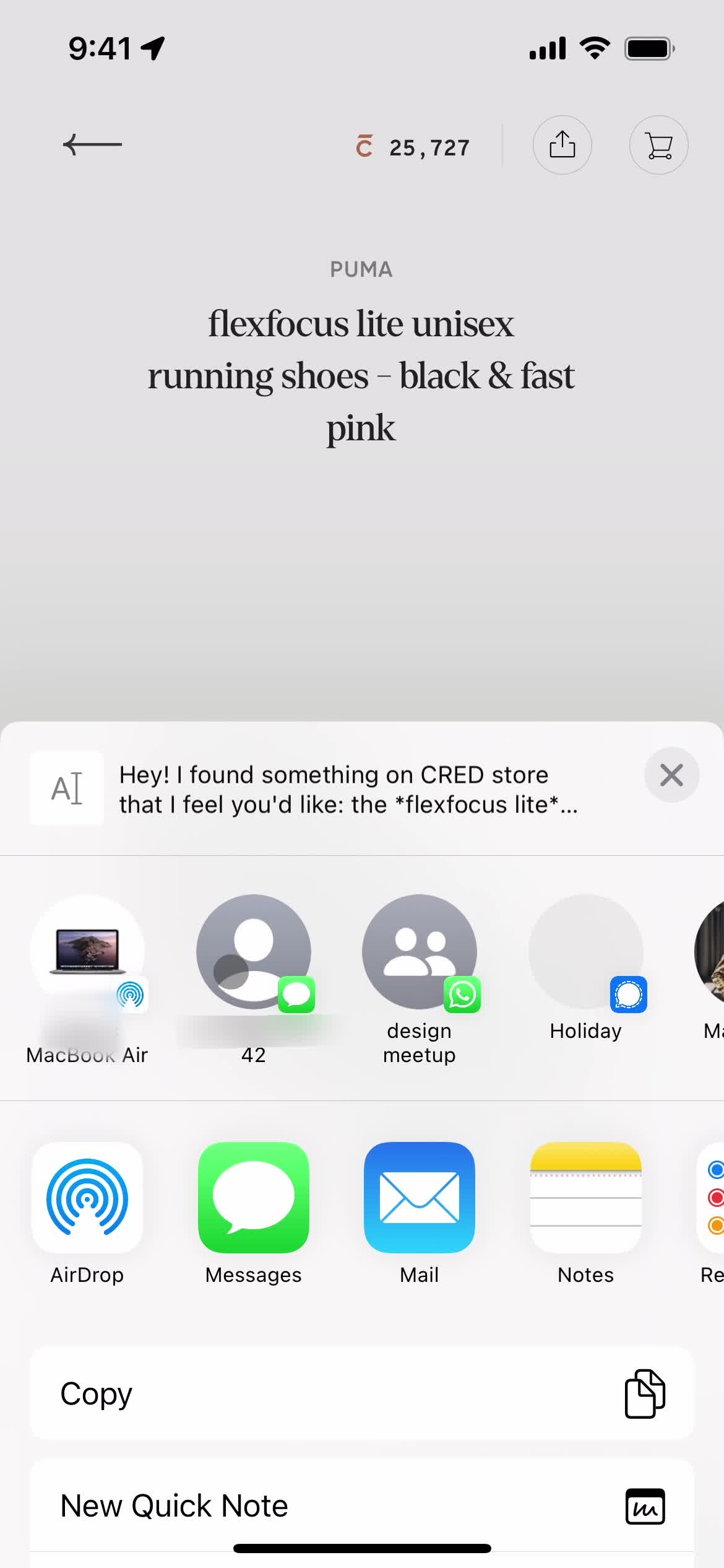 Sharing on CRED video thumbnail