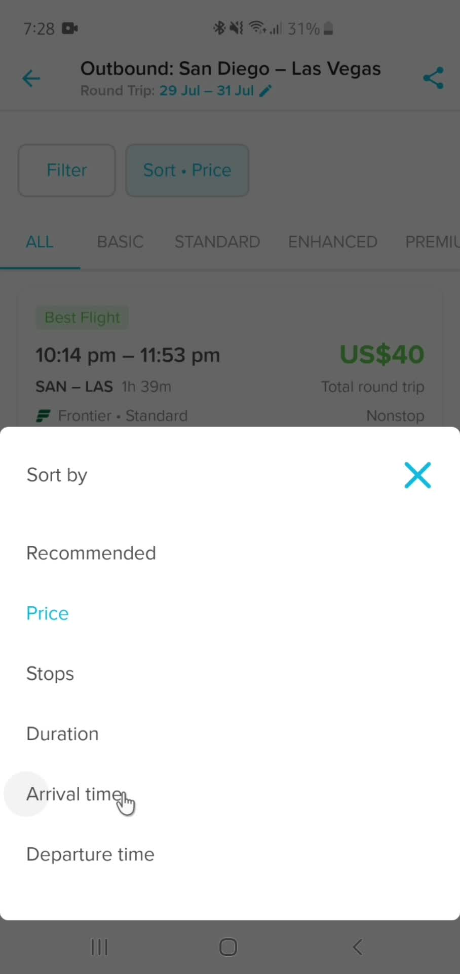 Filtering and sorting screenshot