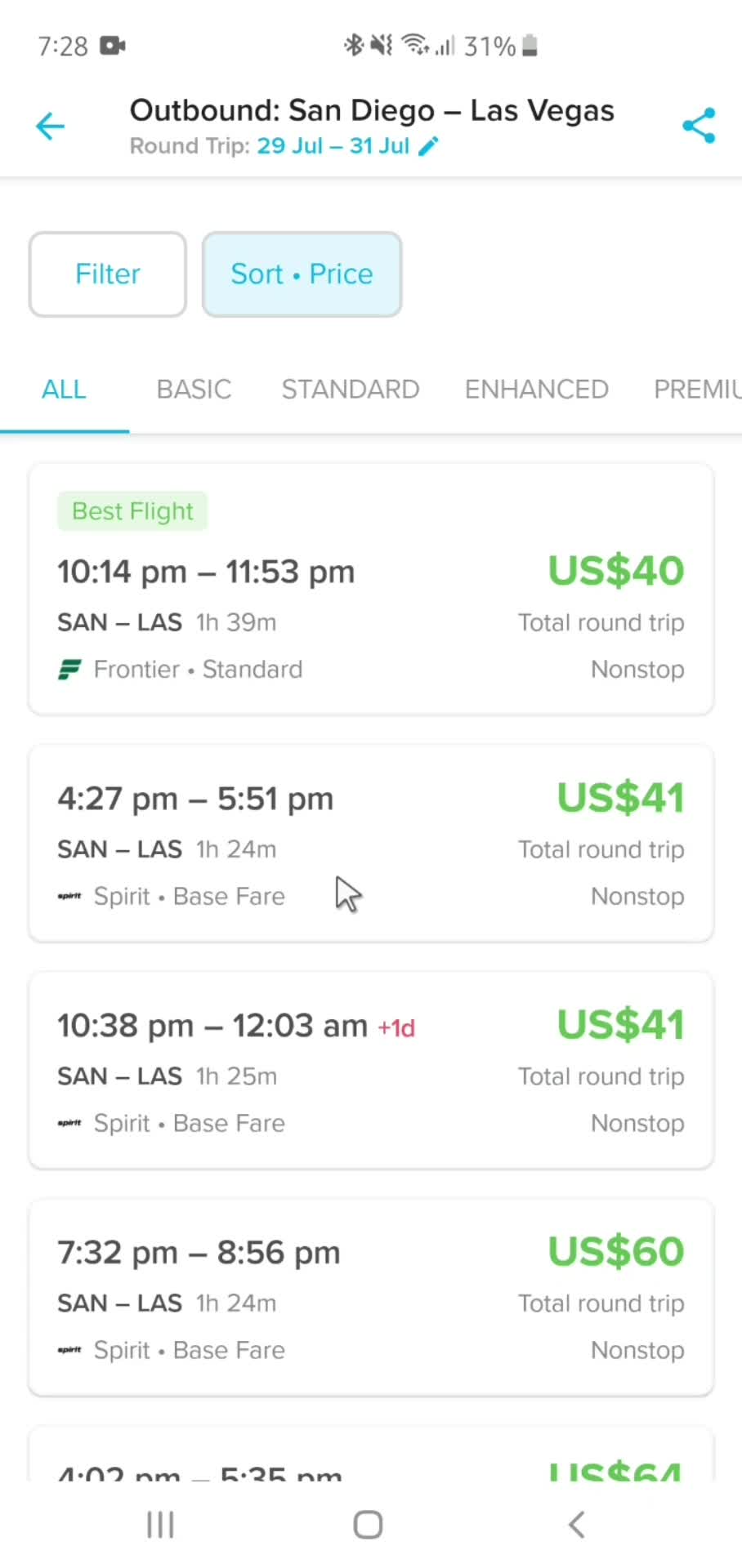 Filtering and sorting screenshot