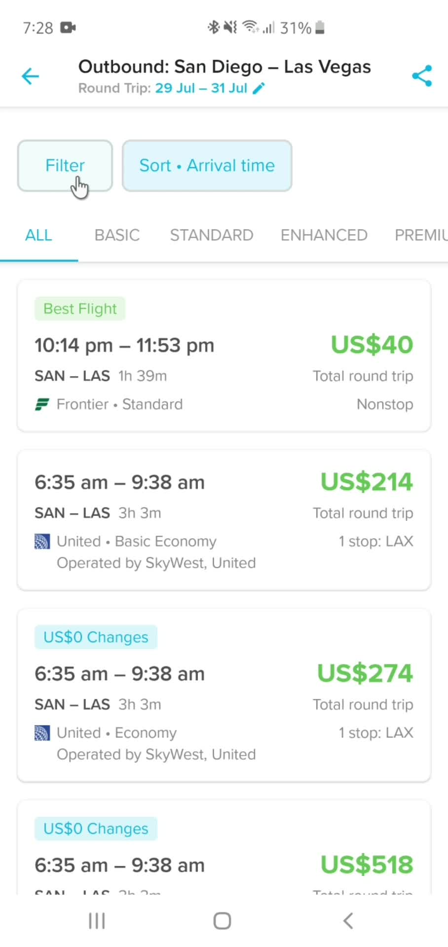 Filtering and sorting screenshot