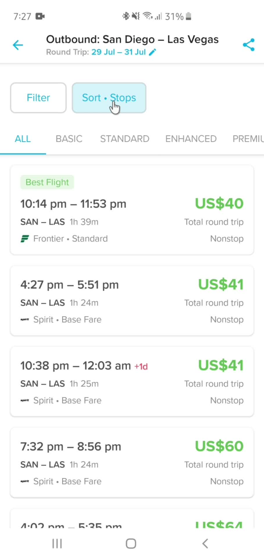 Filtering and sorting screenshot