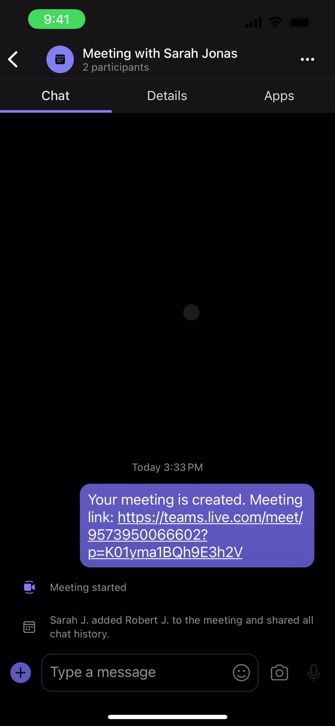 Starting a meeting screenshot