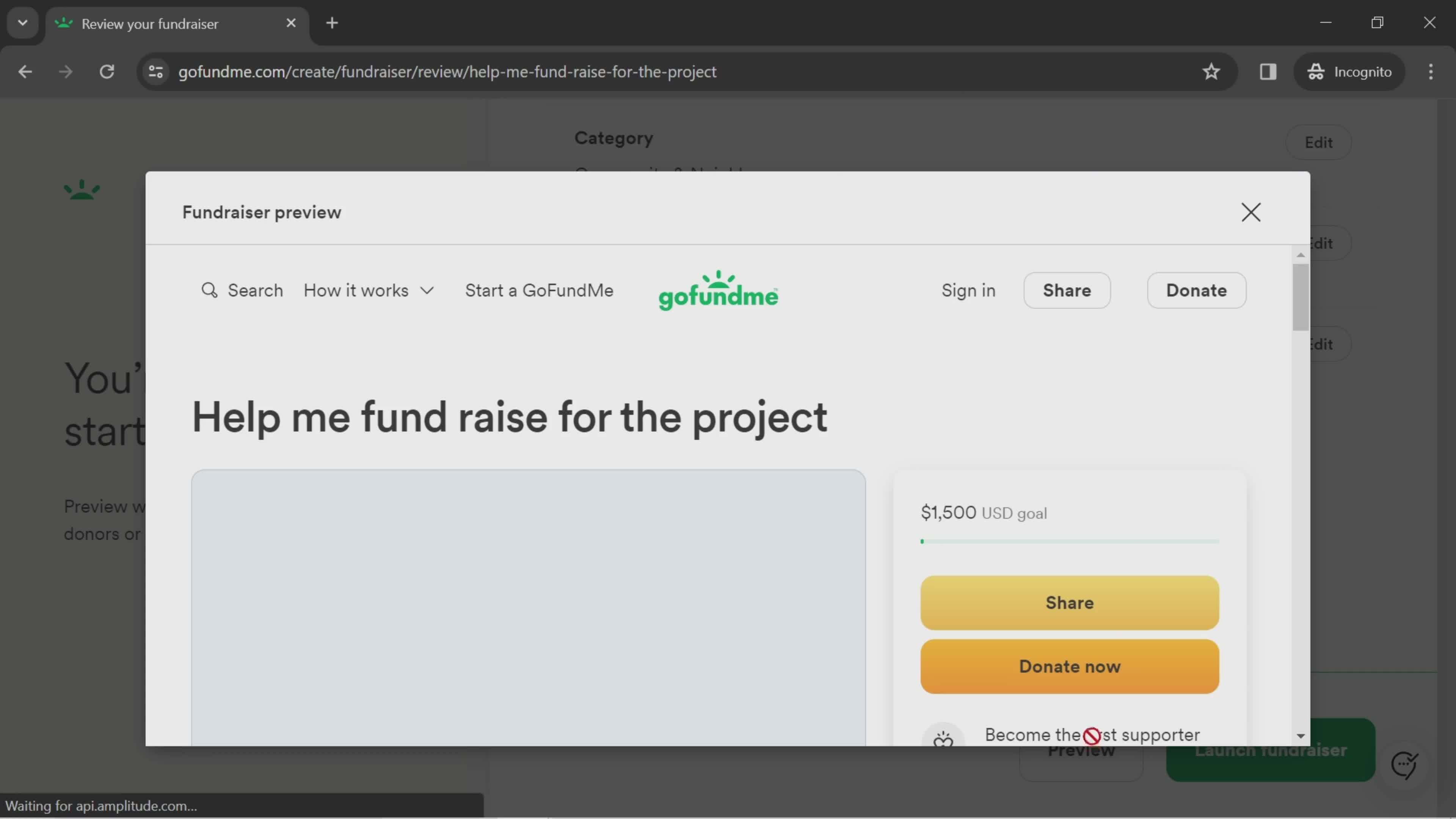 Starting a fundraiser screenshot