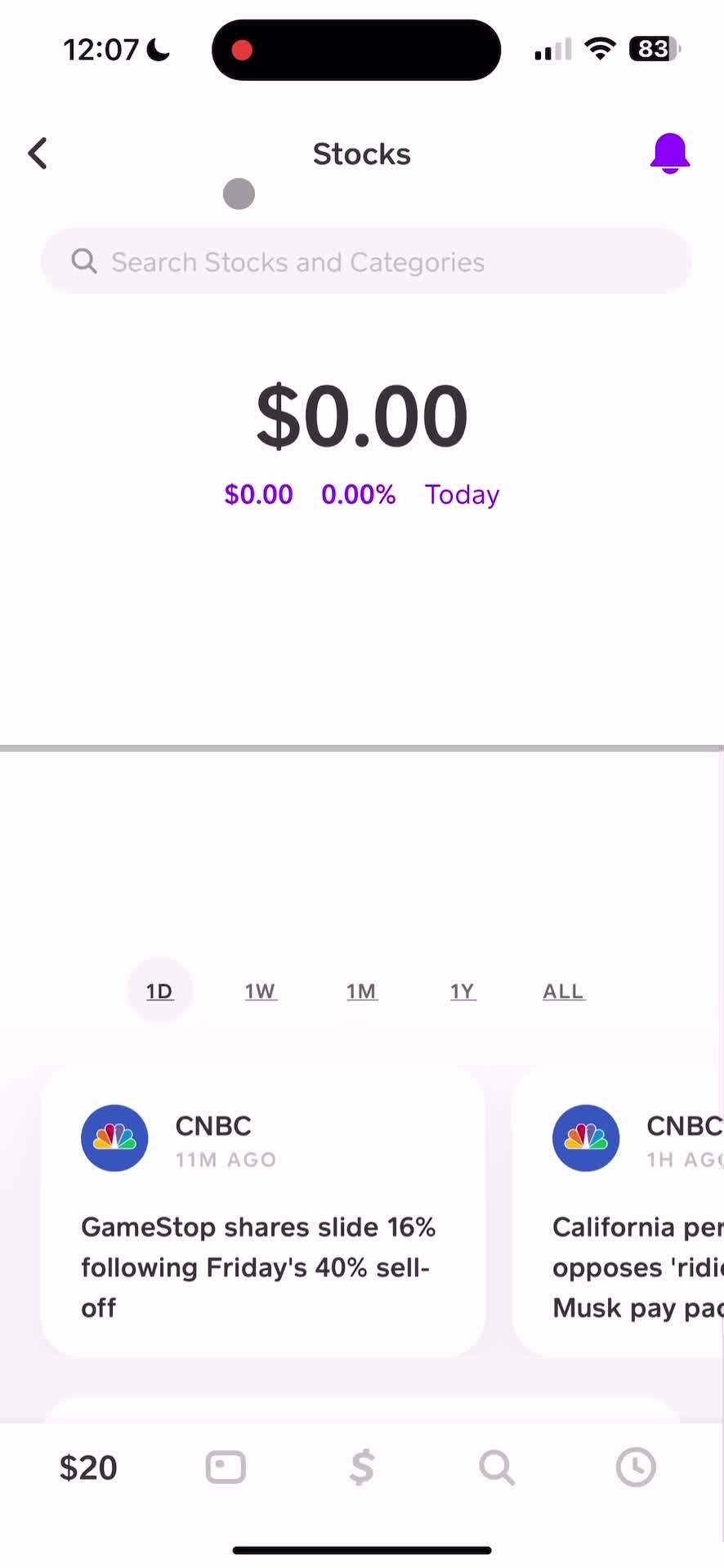 Filtering stocks screenshot