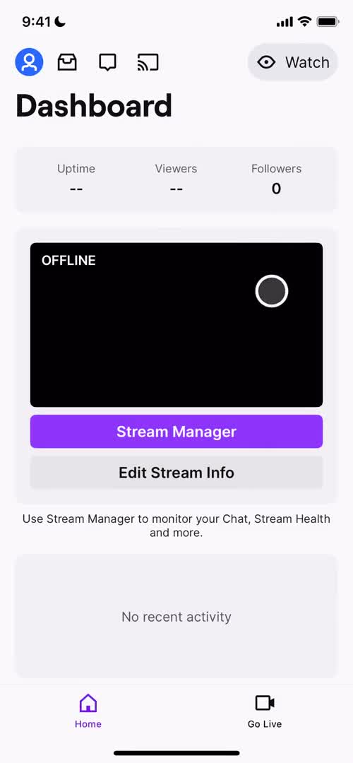 Screenshot of Dashboard on Creating a video on Twitch user flow