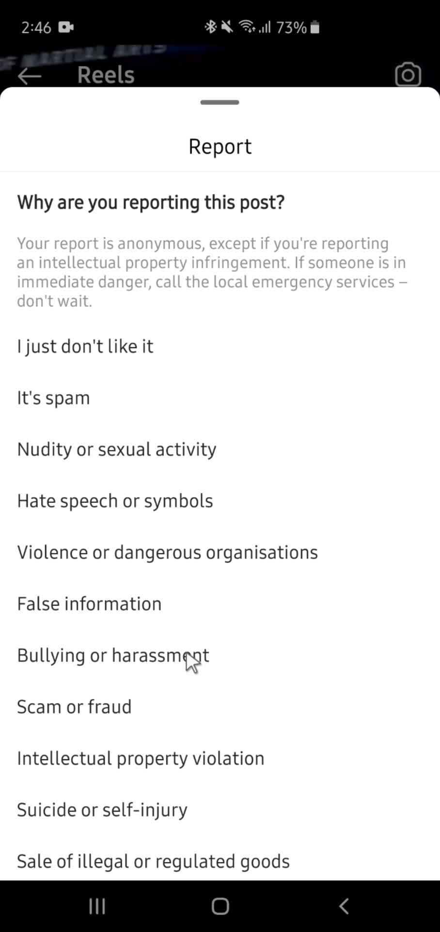 Reporting a post on Instagram video thumbnail