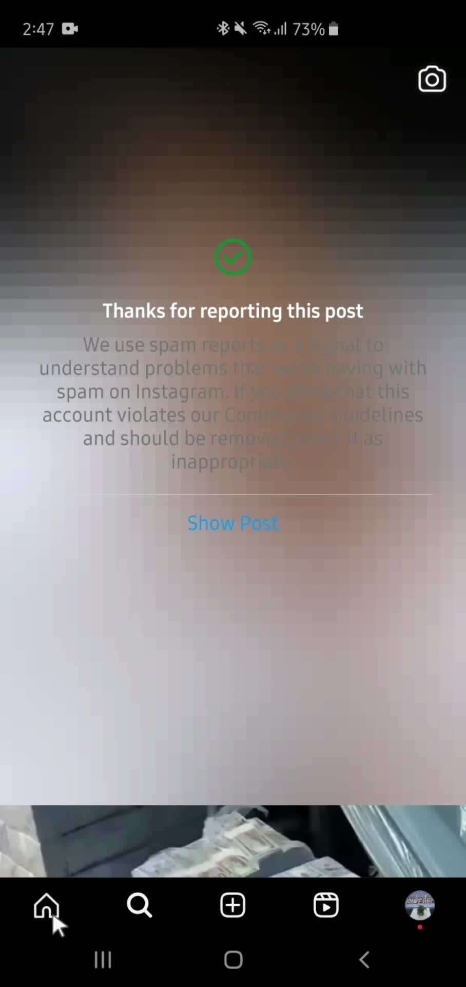 Reporting a post screenshot