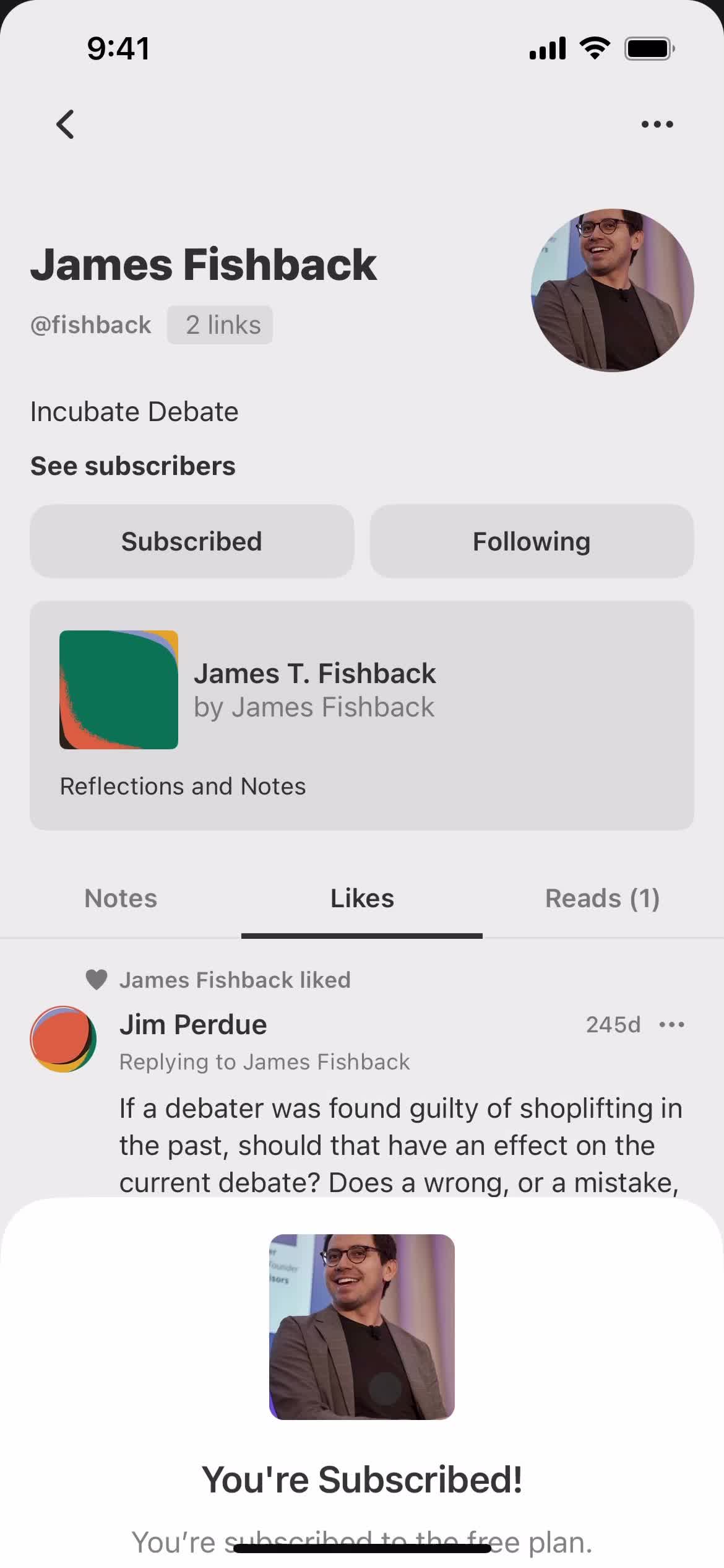 Subscribing screenshot