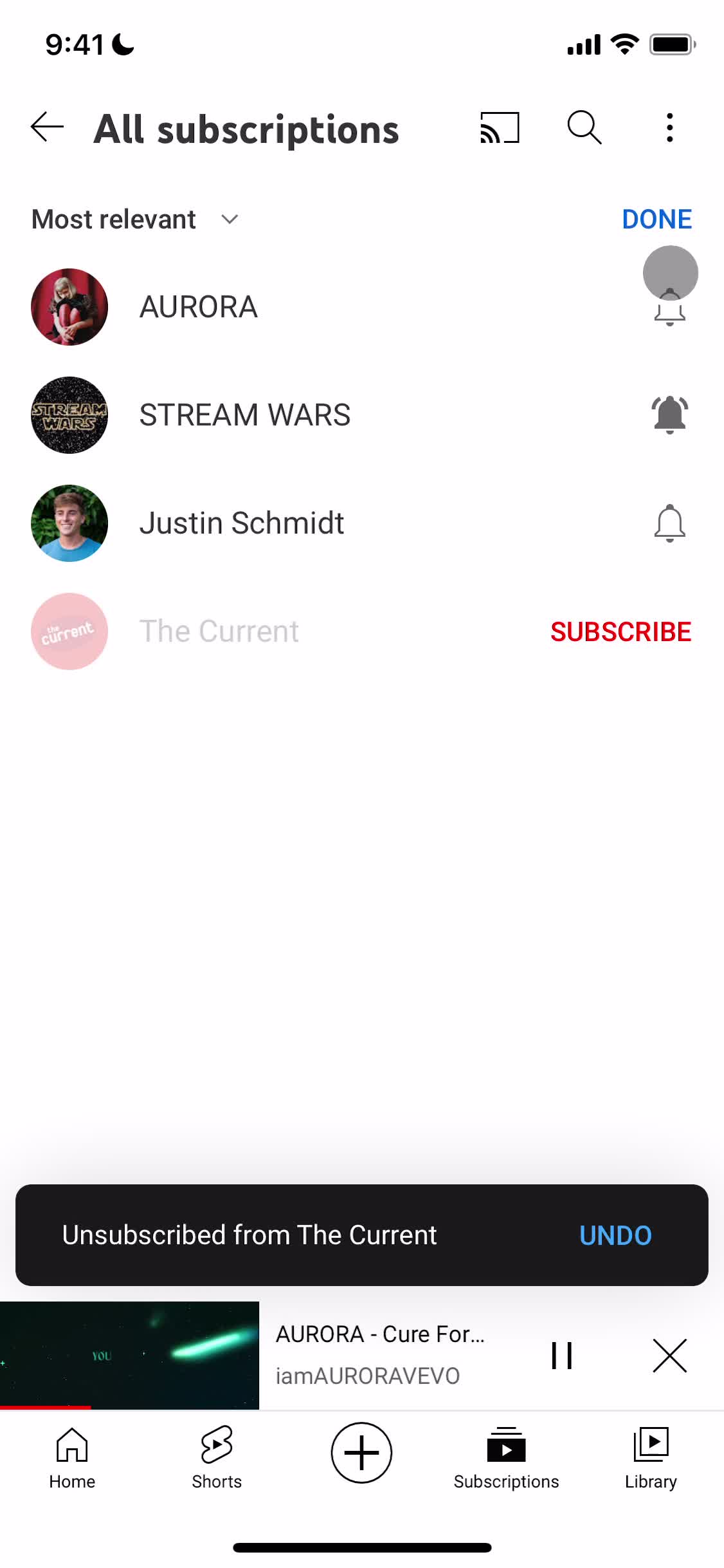 Subscribing to a channel screenshot