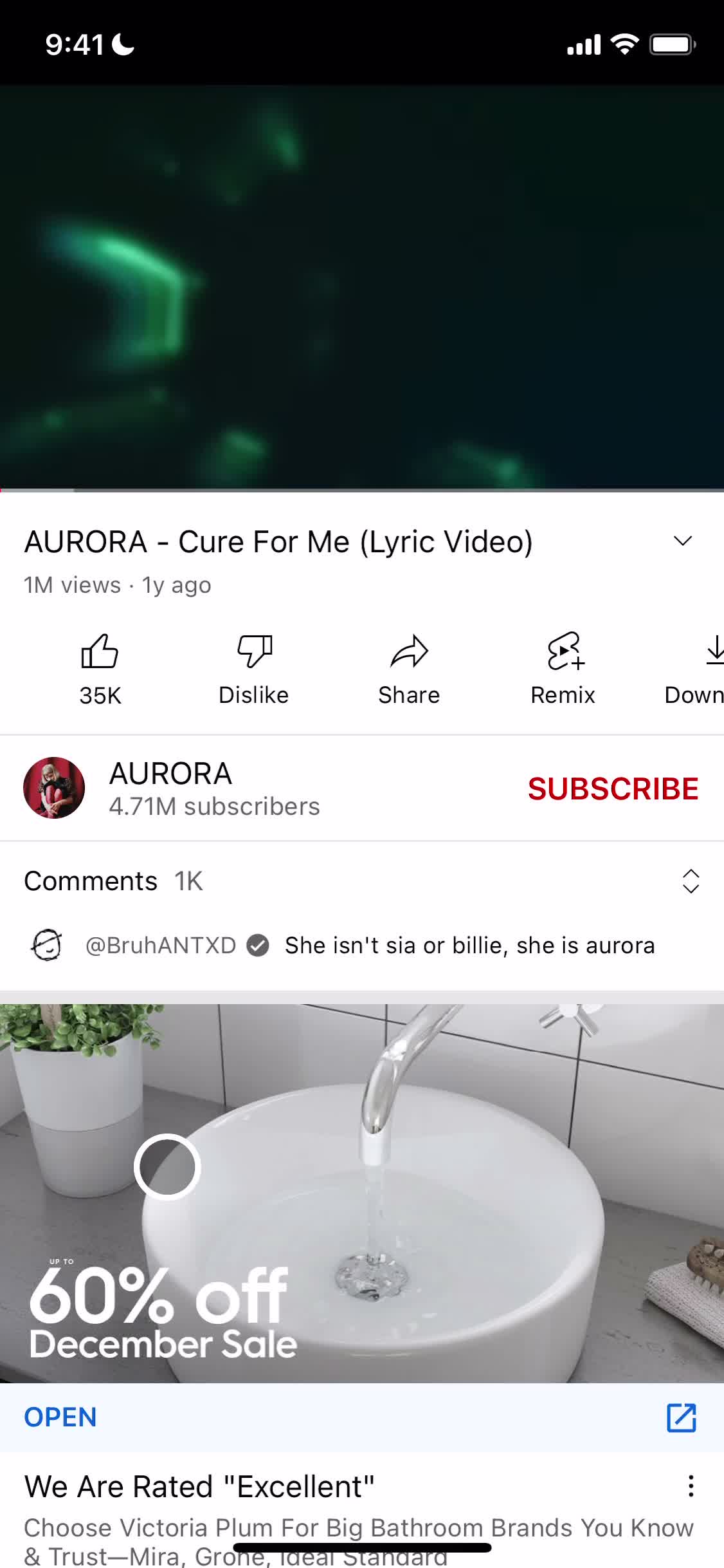 Screenshot of Video on Subscribing to a channel on YouTube user flow