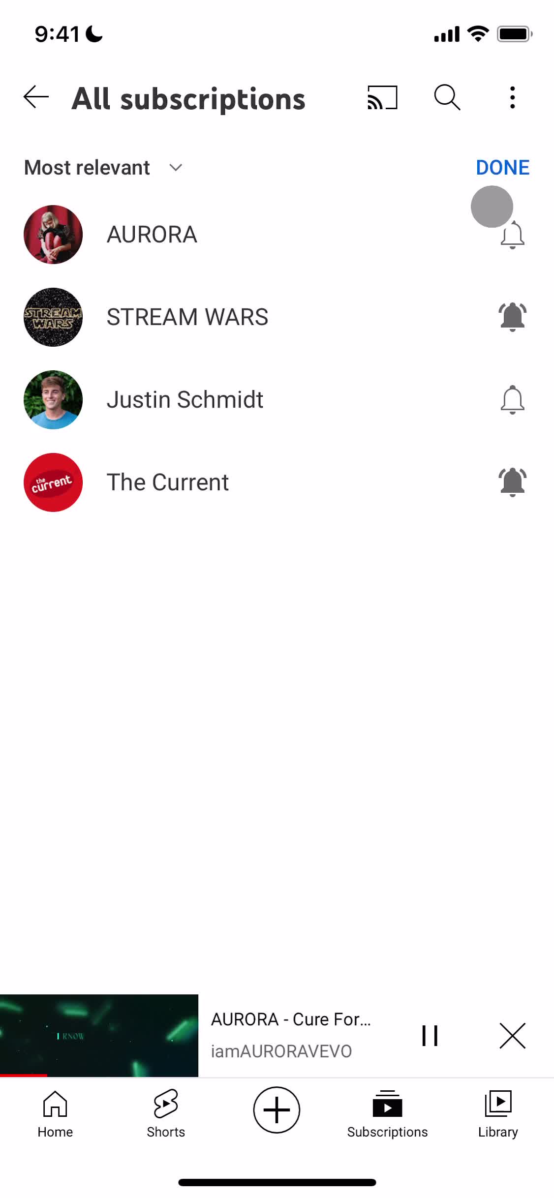 Subscribing to a channel screenshot