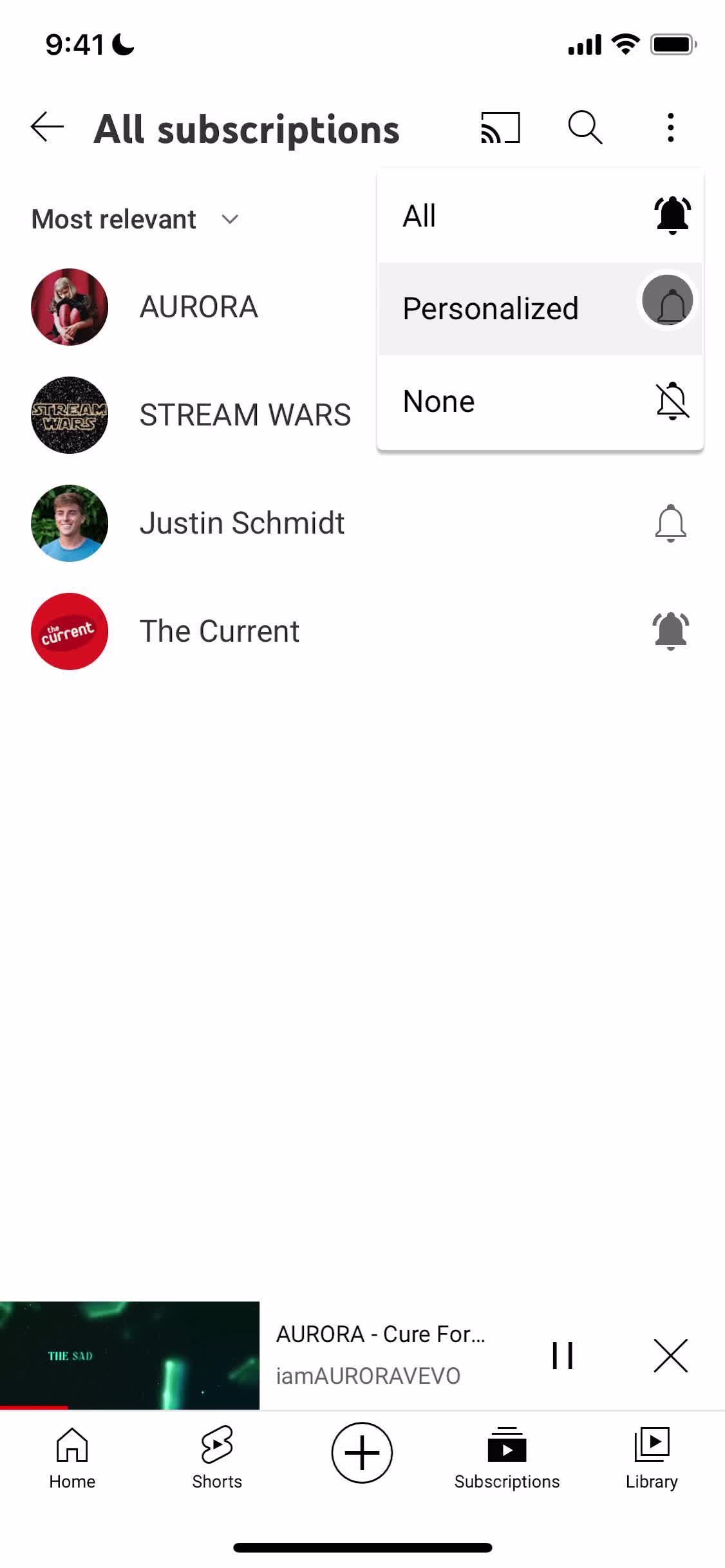 Subscribing to a channel screenshot