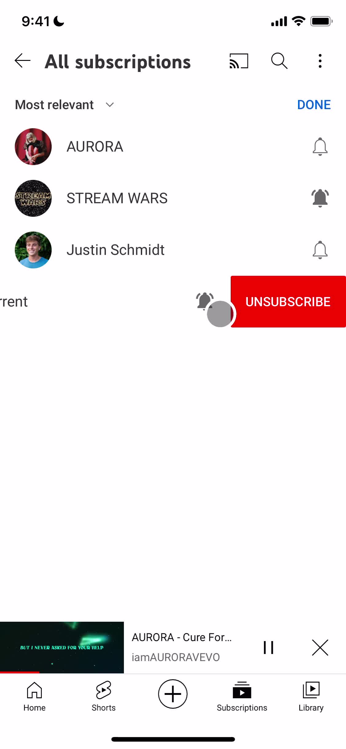 Subscribing to a channel screenshot