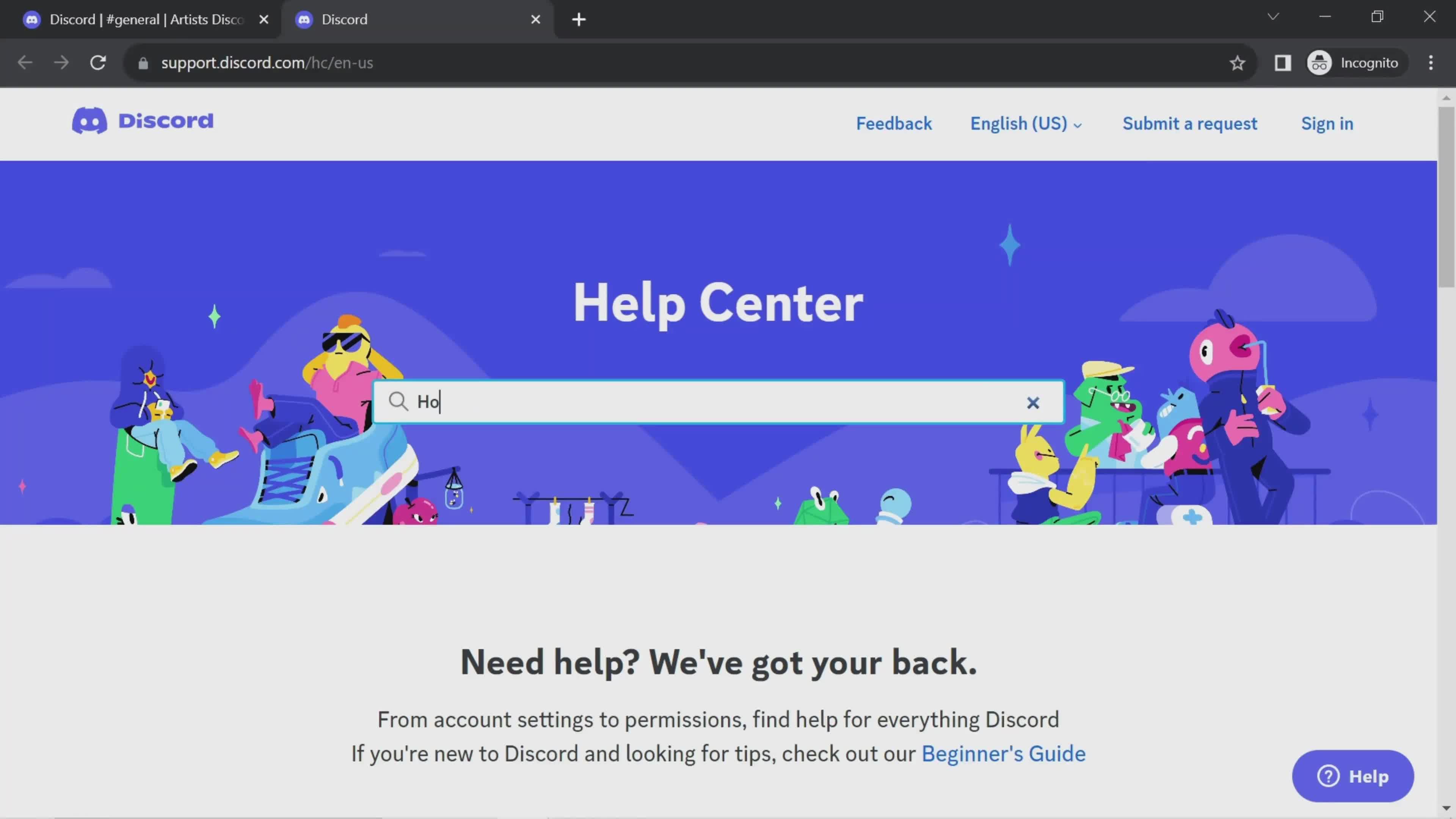 Help center screenshot