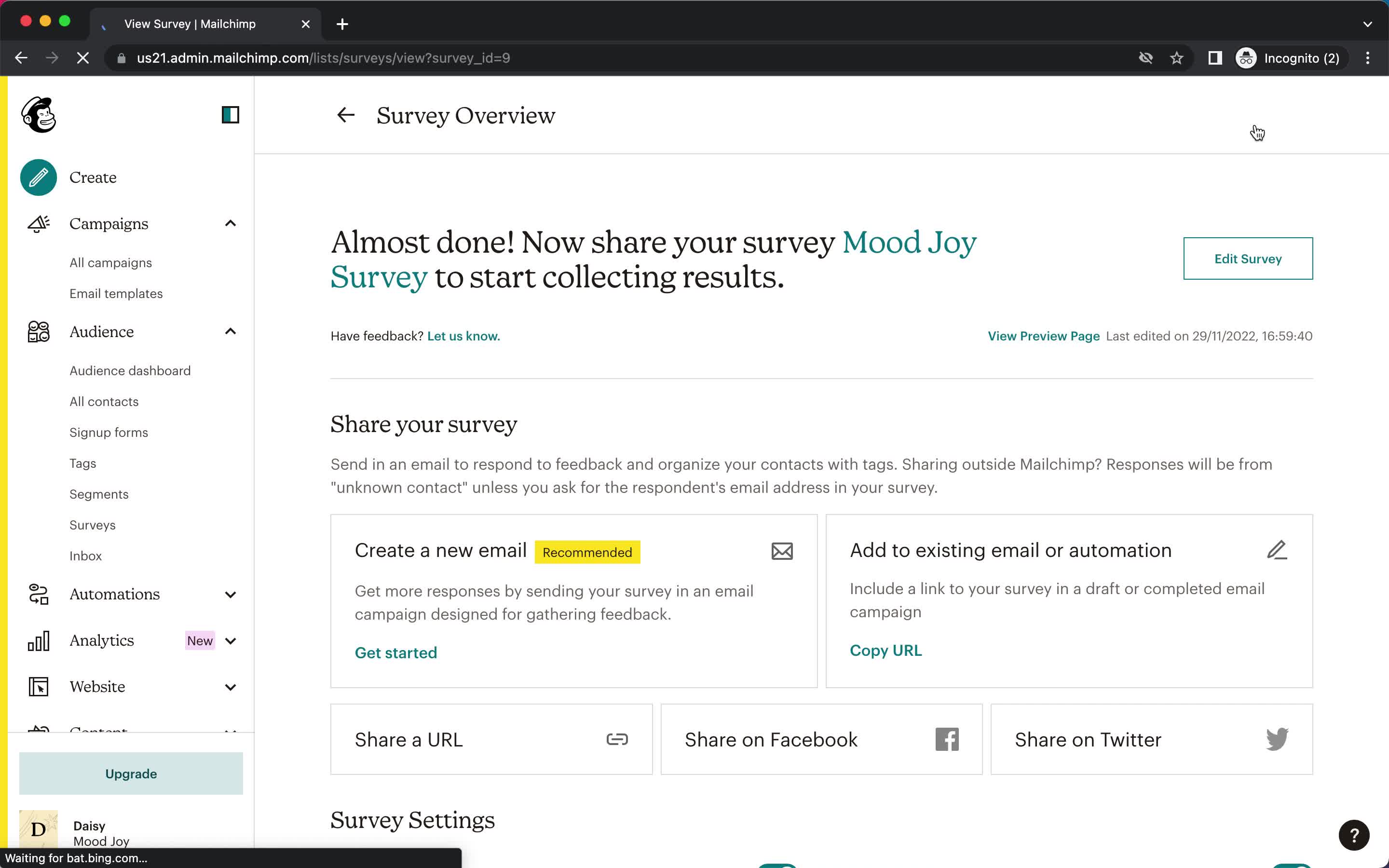 Creating a survey screenshot