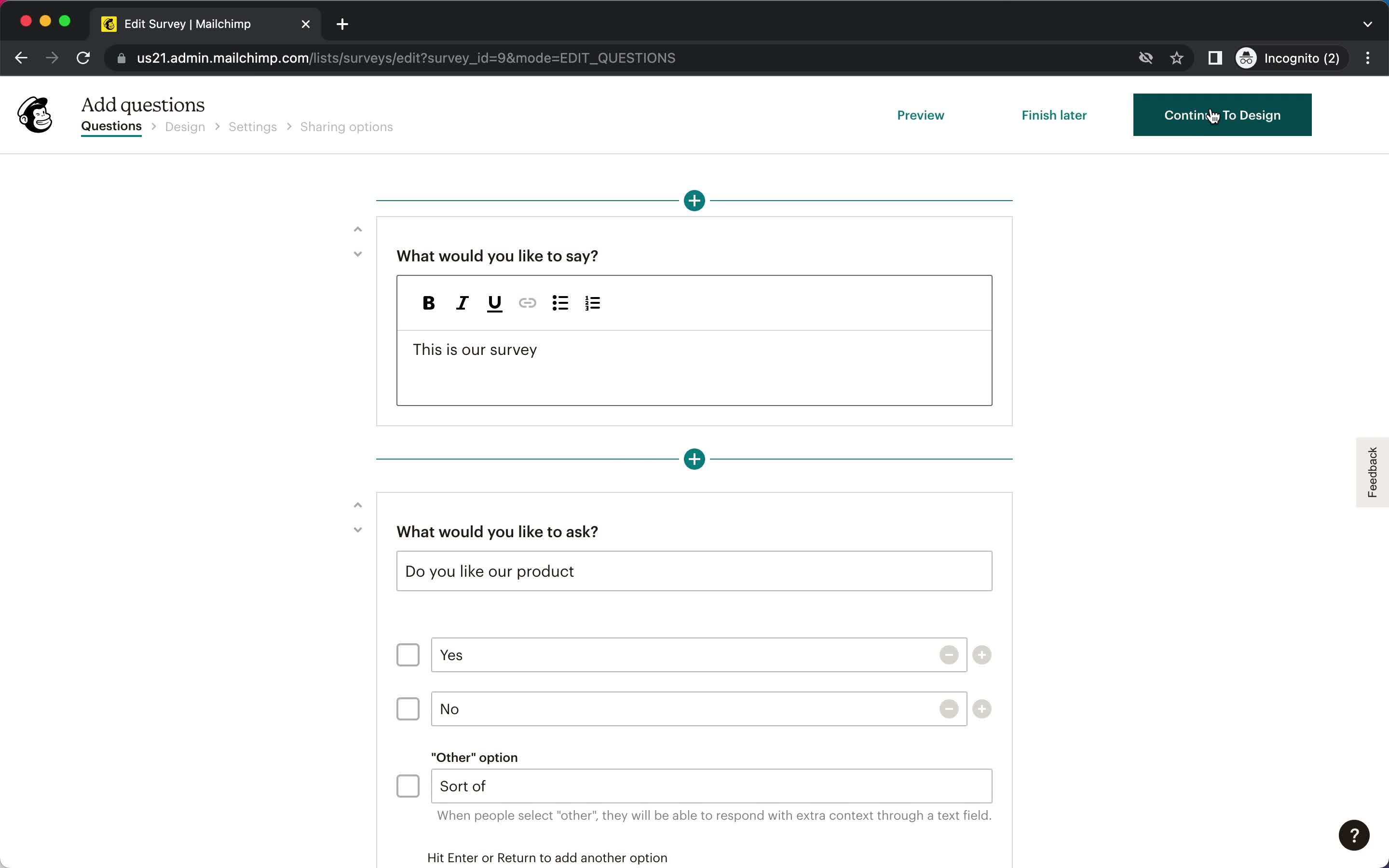 Creating a survey screenshot