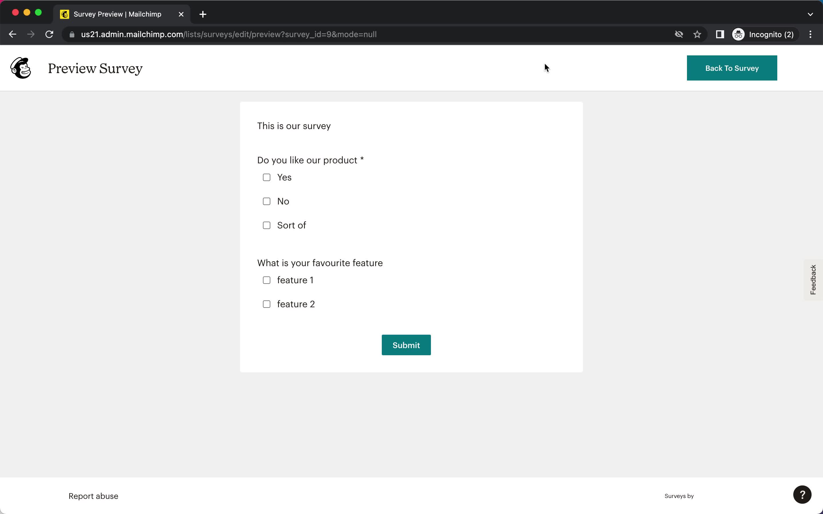 Creating a survey screenshot