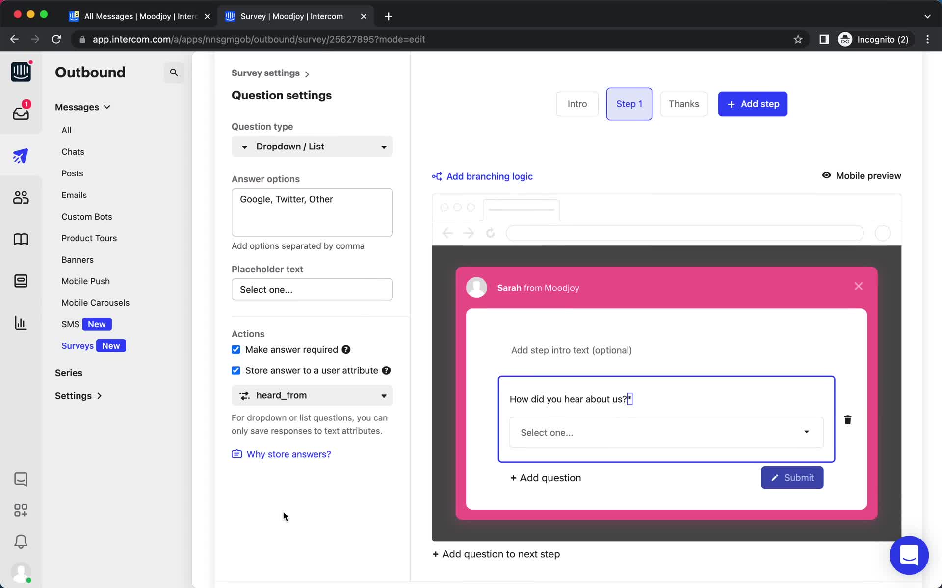 Creating a survey on Intercom video thumbnail