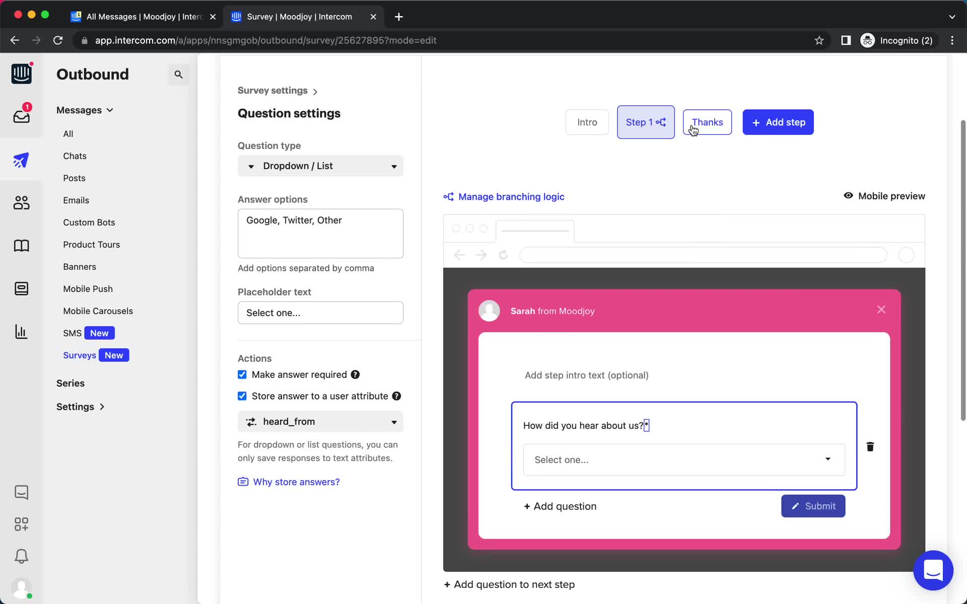 Creating a survey on Intercom video thumbnail