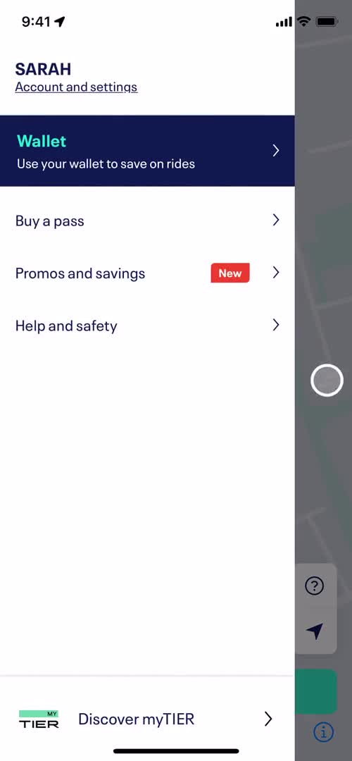 Screenshot of Navigation menu on Inviting people on TIER user flow