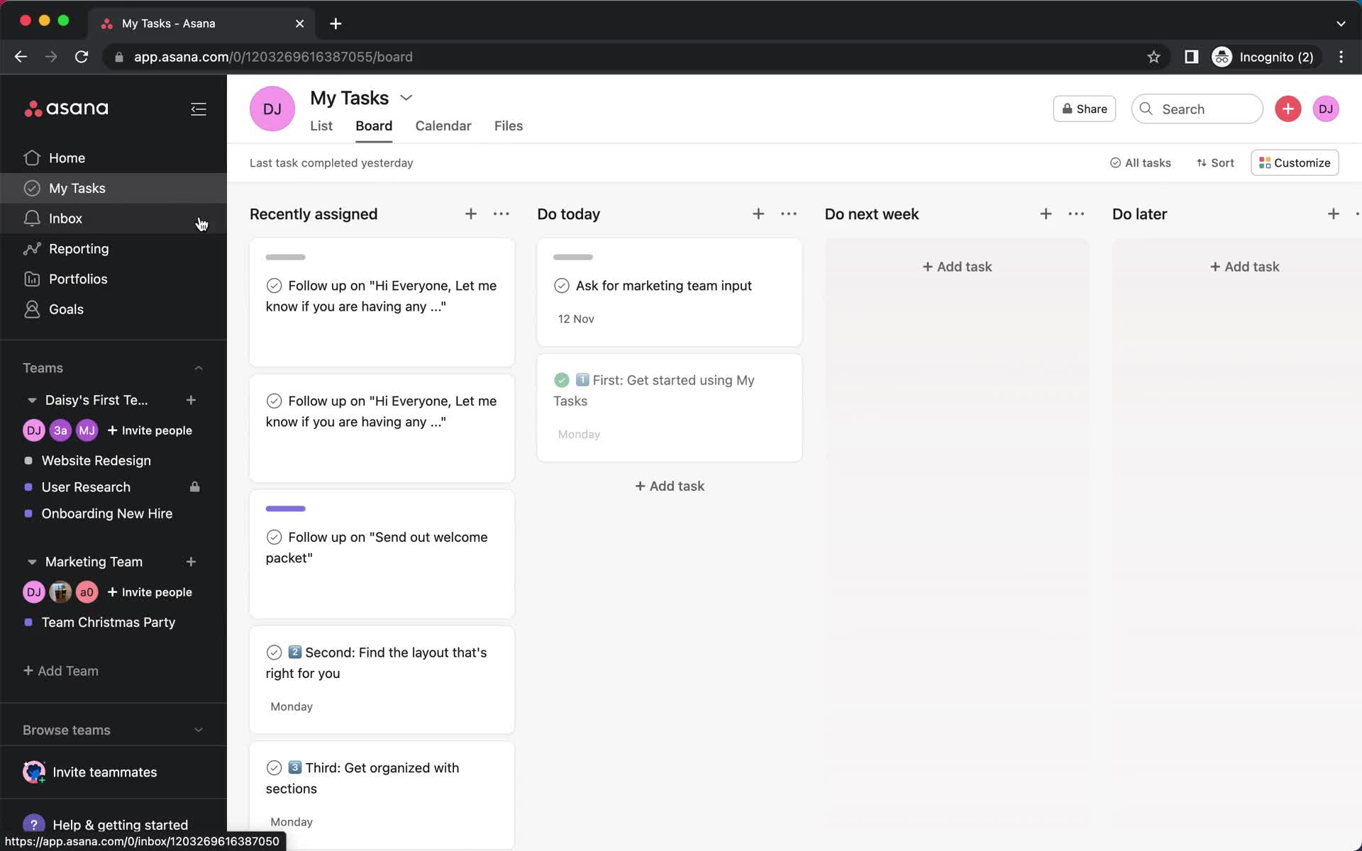 Tasks screenshot