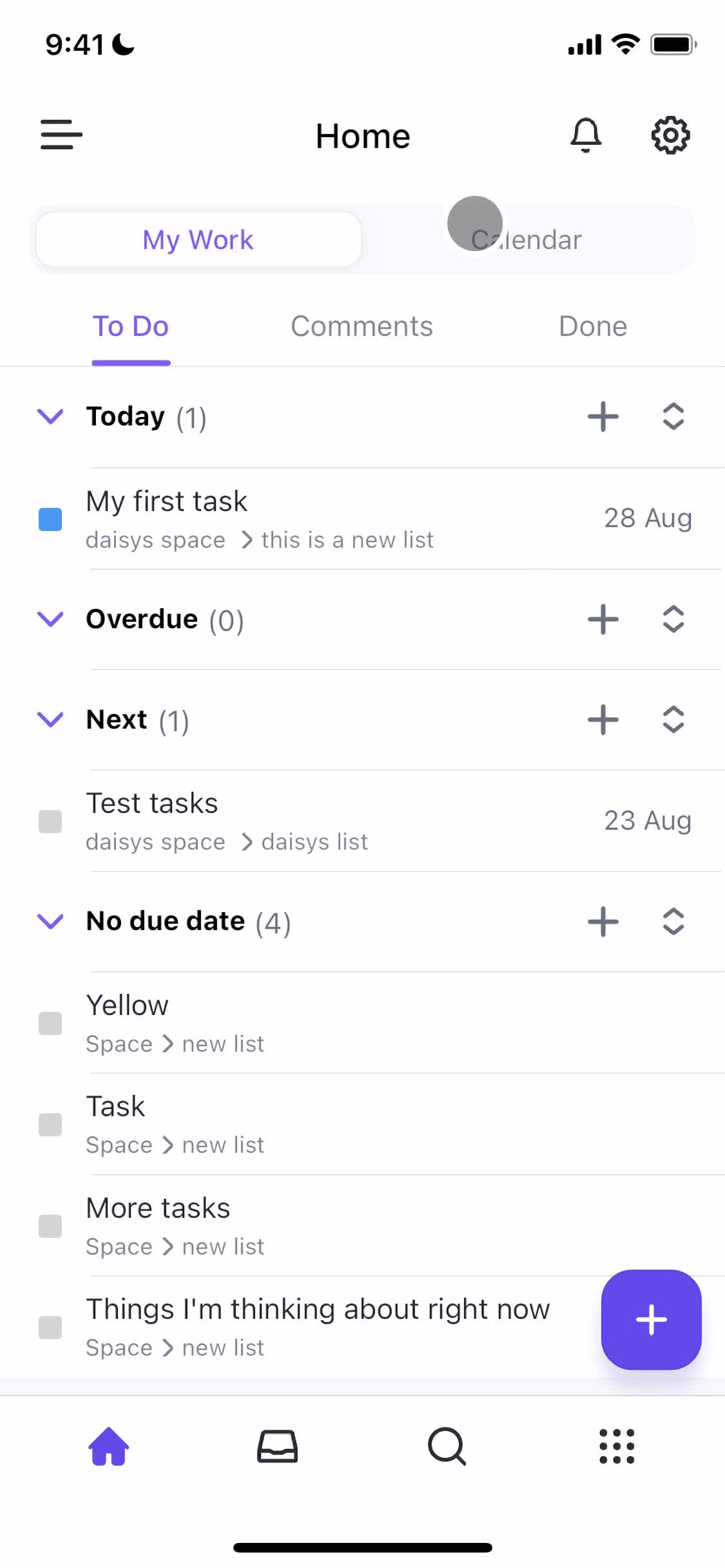 Tasks screenshot