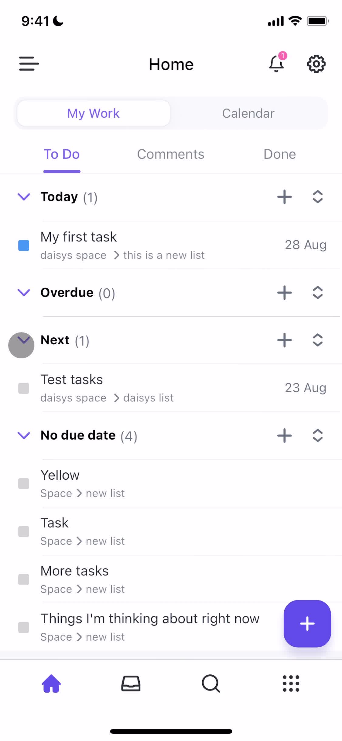 Tasks screenshot