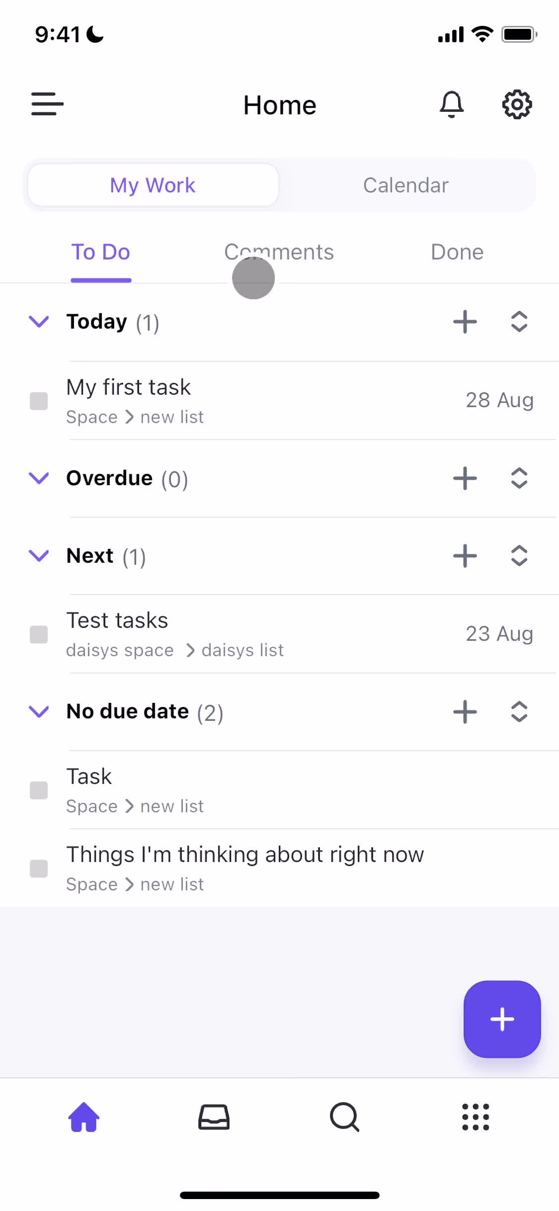 Tasks screenshot