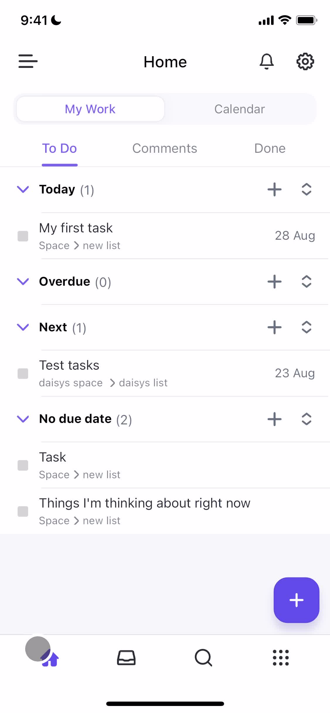 Tasks screenshot