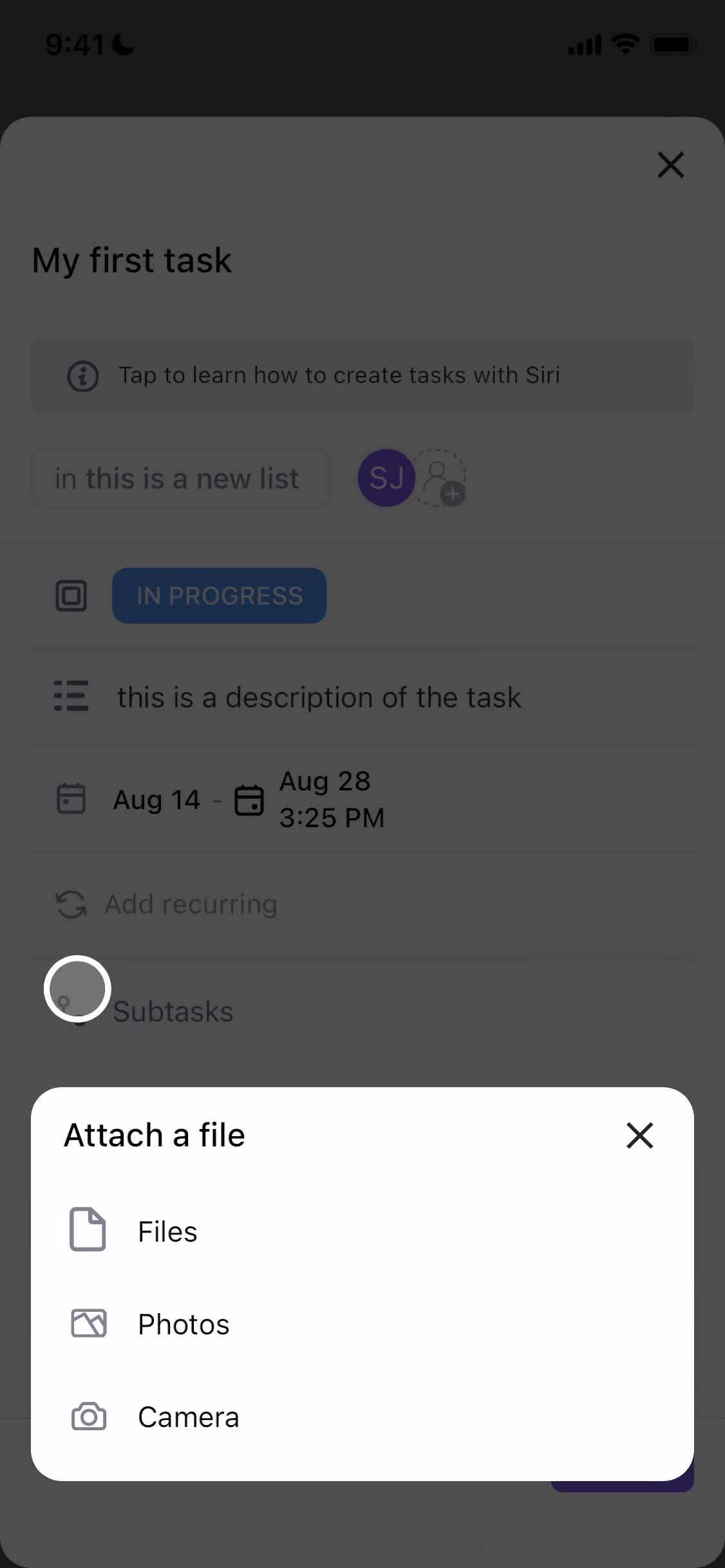 Tasks screenshot