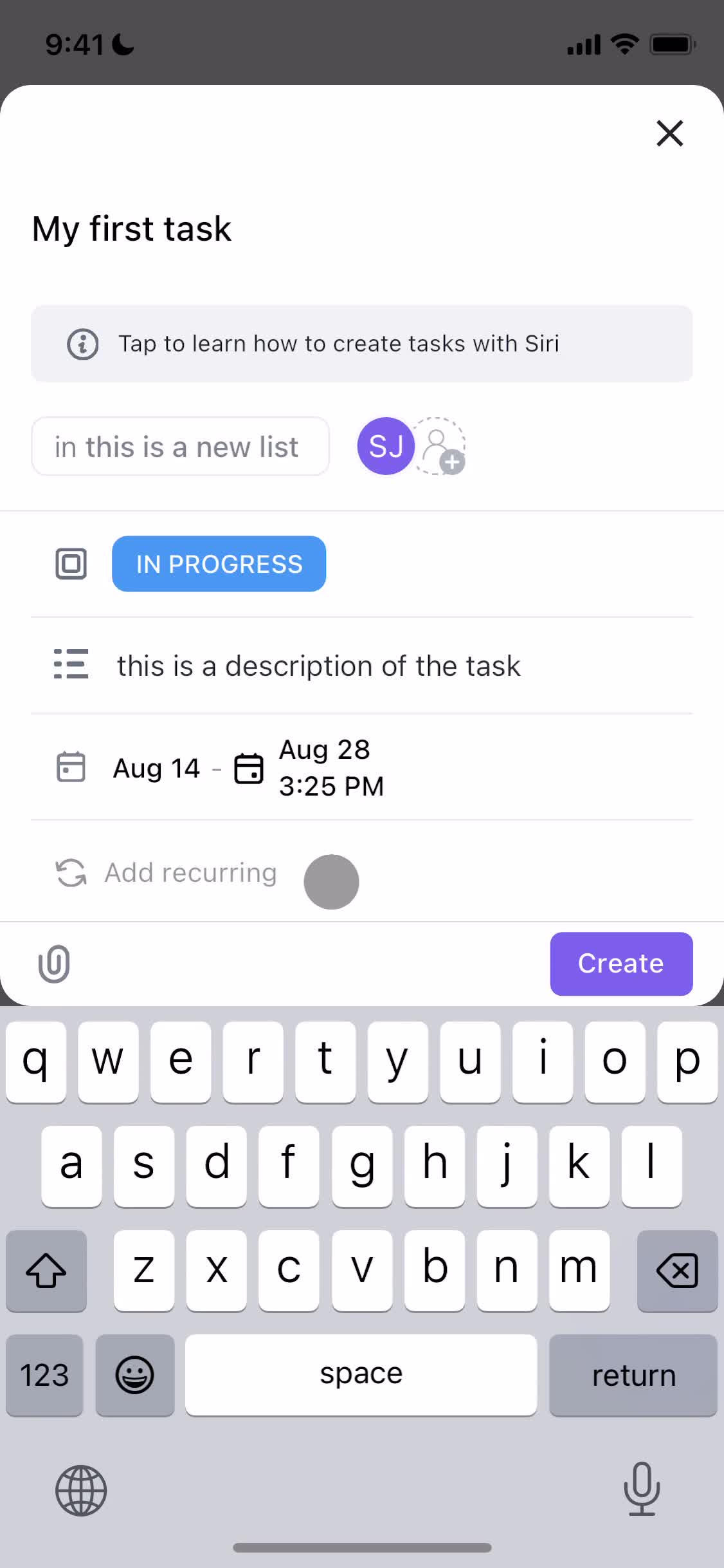 Tasks screenshot