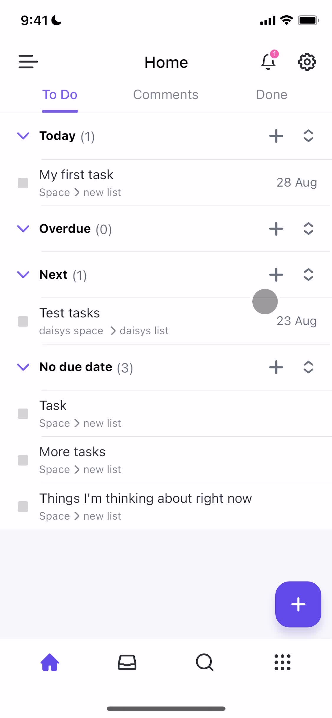 Tasks screenshot