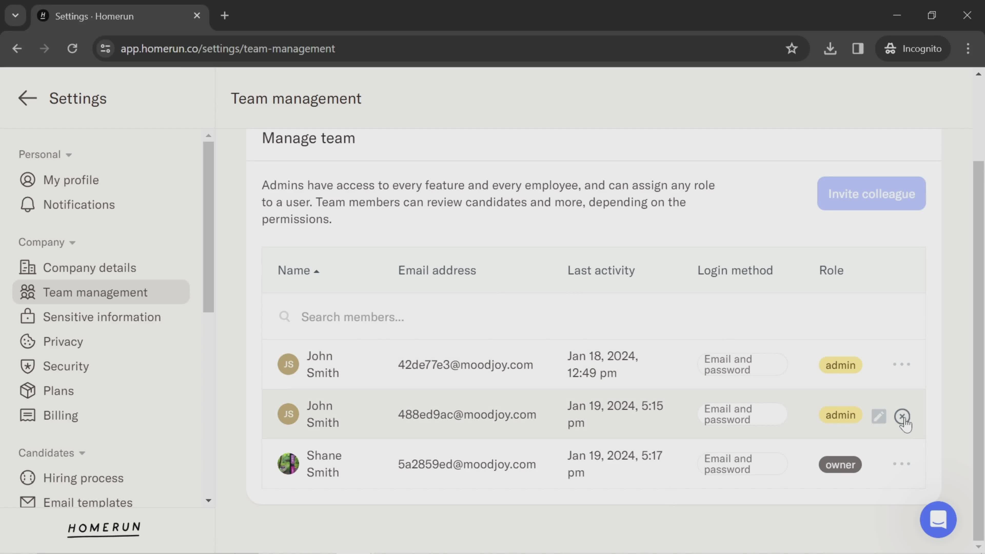 Managing team screenshot