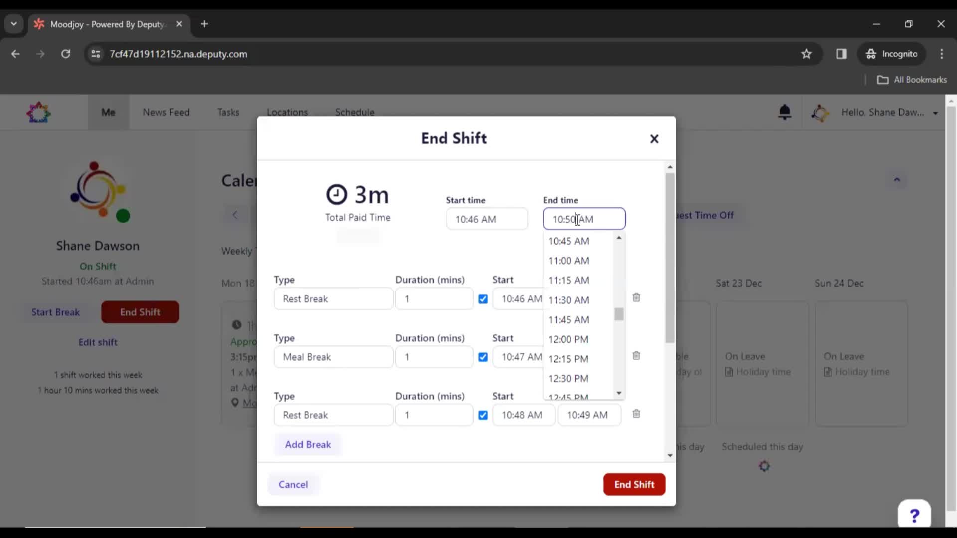 Time tracking screenshot