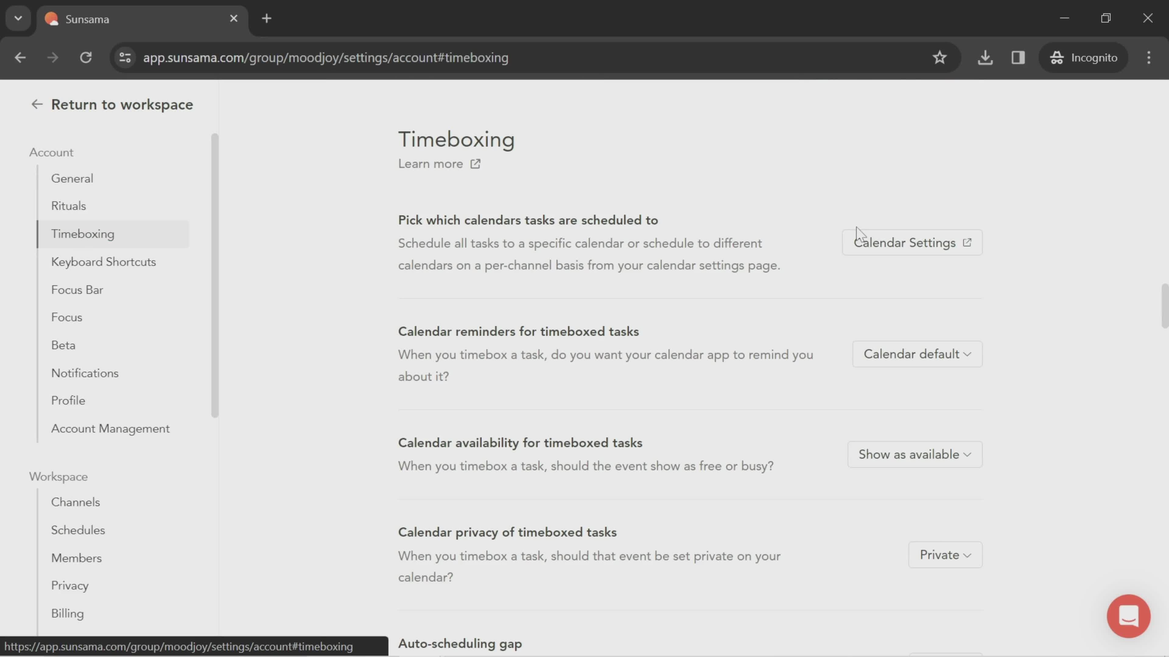 Timeboxing screenshot