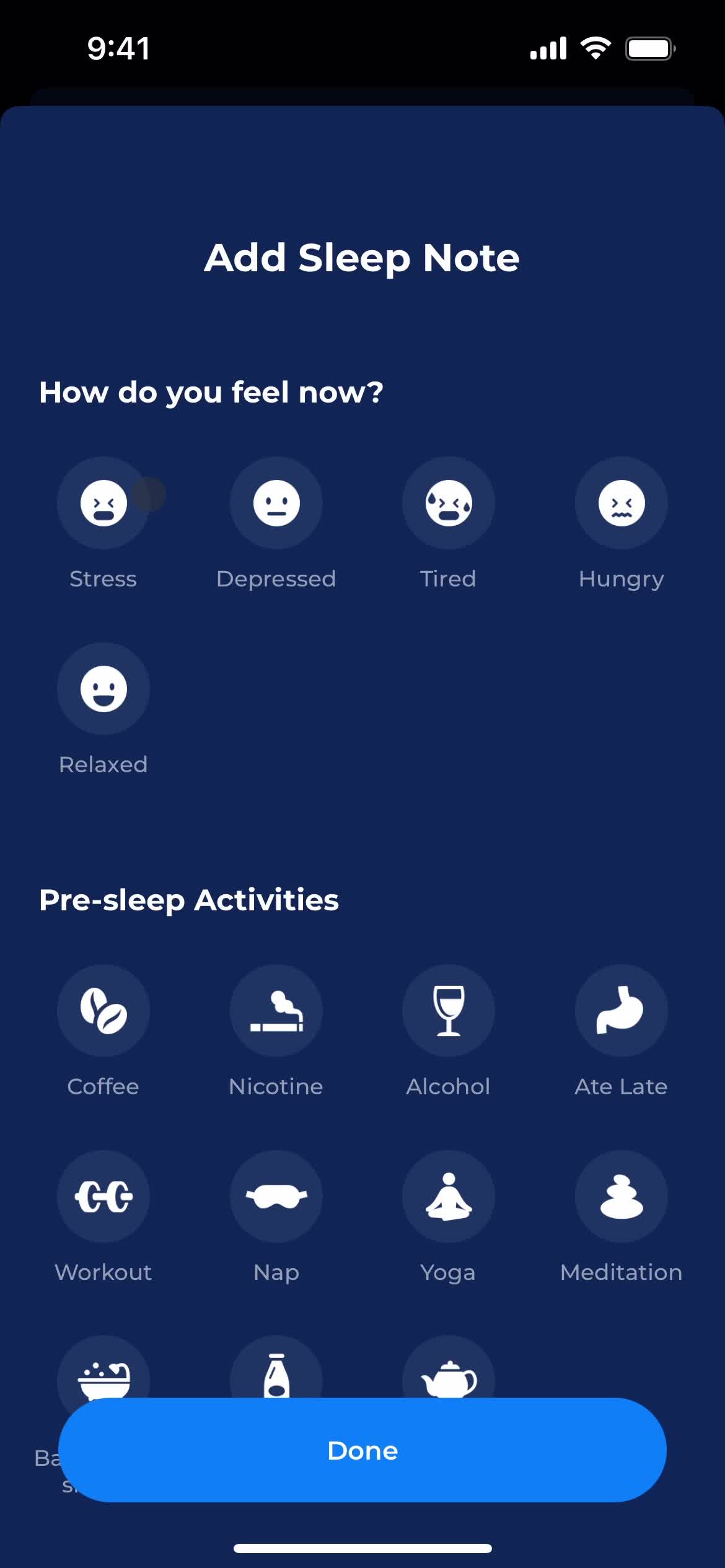 Tracking sleep screenshot