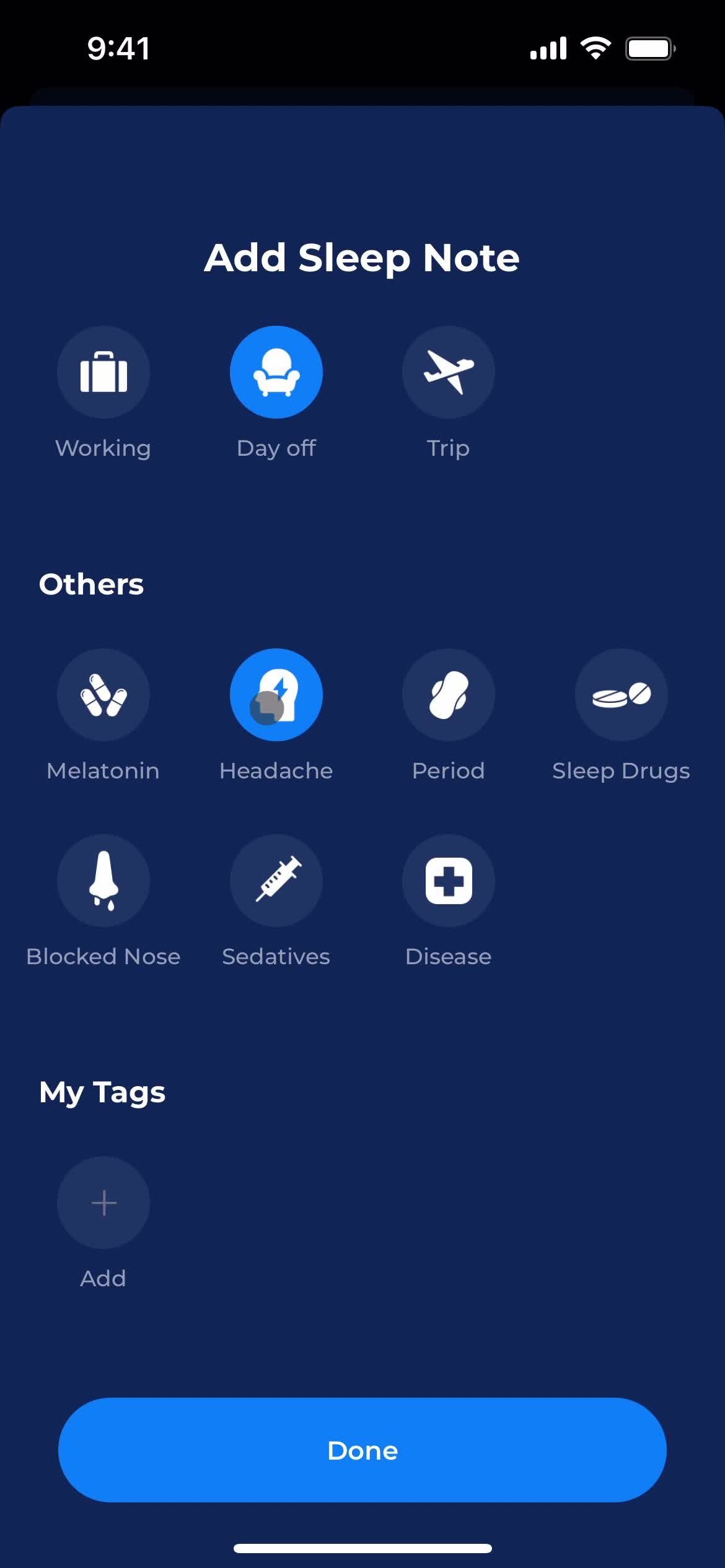 Tracking sleep screenshot