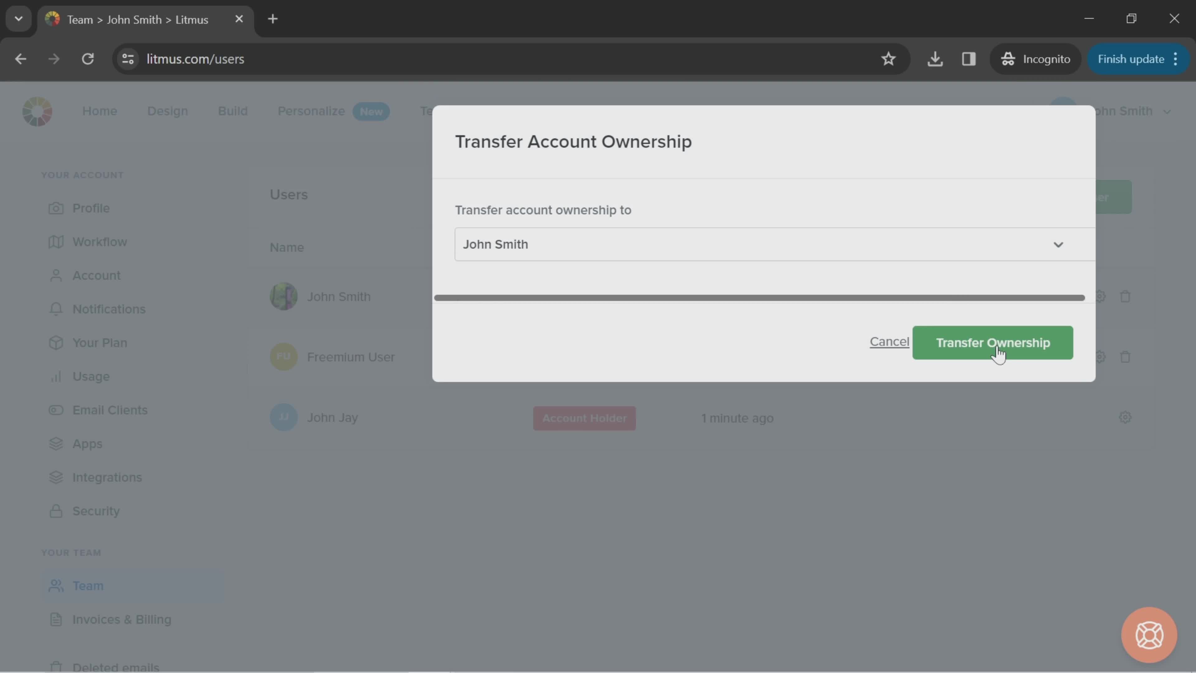 Transferring ownership on Litmus video thumbnail