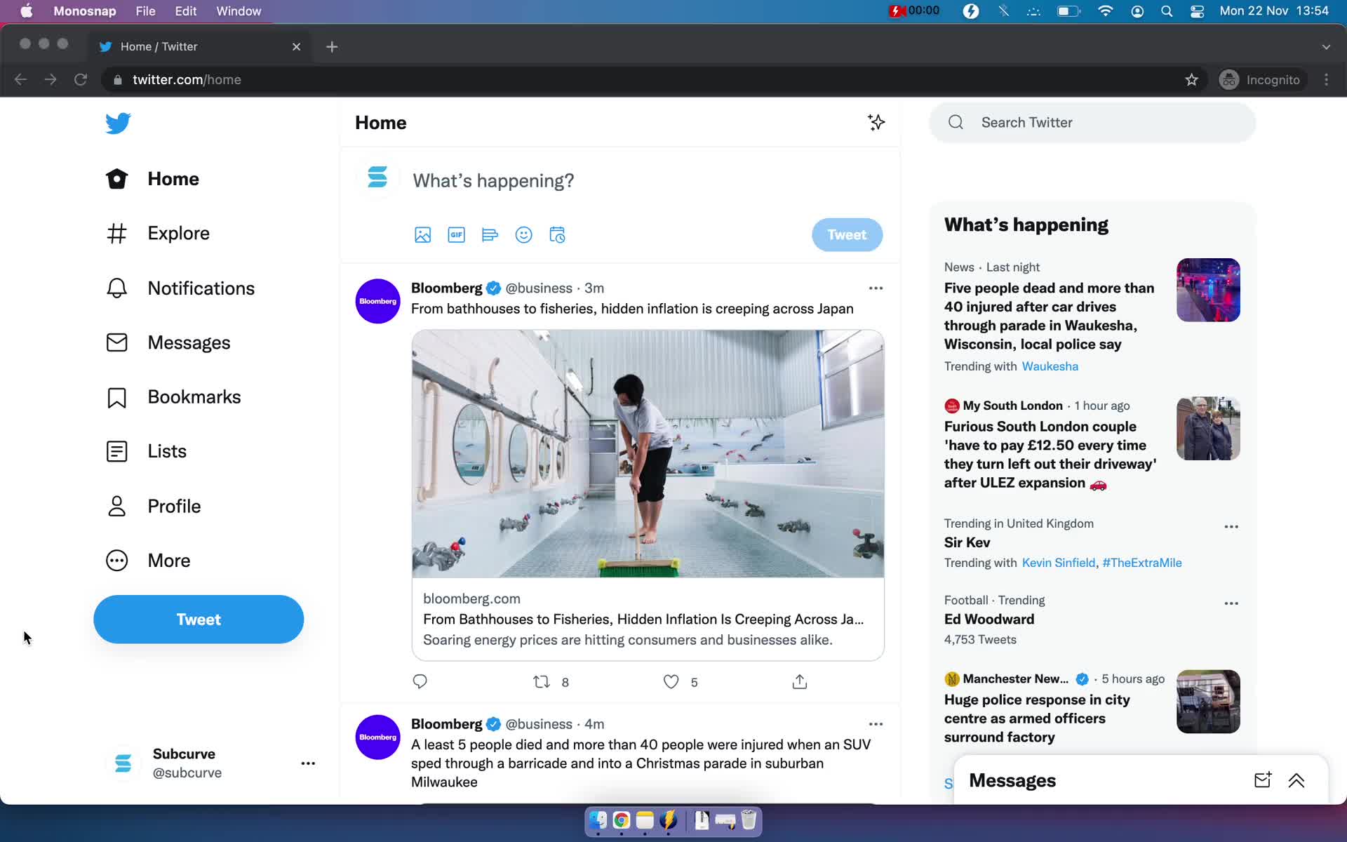 Screenshot of Home on General browsing on Twitter user flow