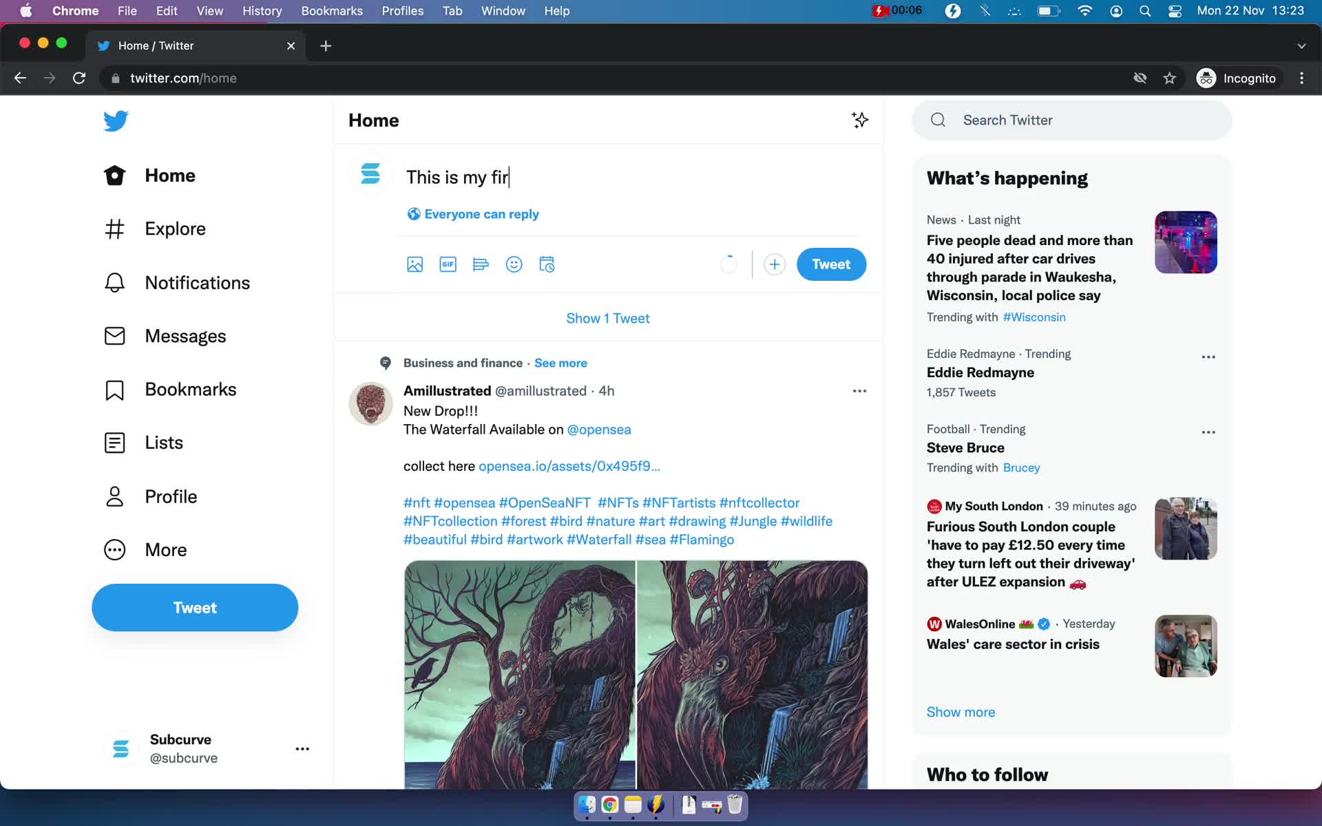 Screenshot of Create post on Creating a post on Twitter user flow