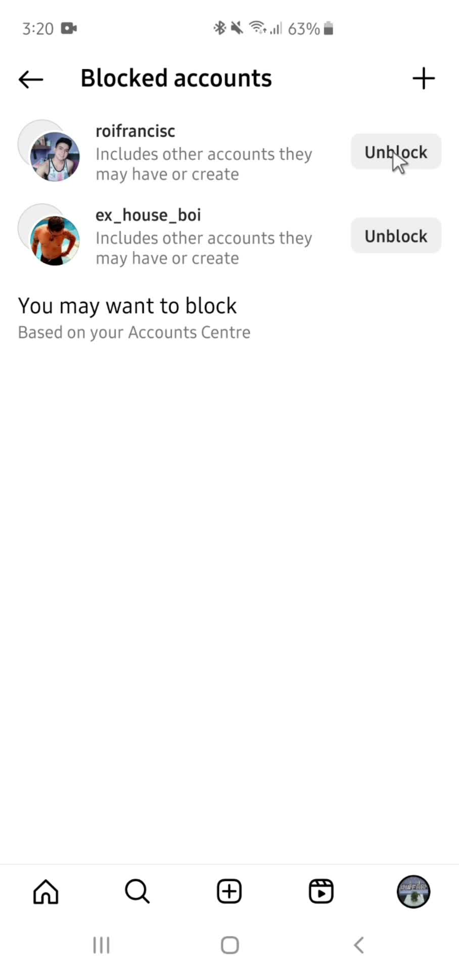 Unblocking users screenshot