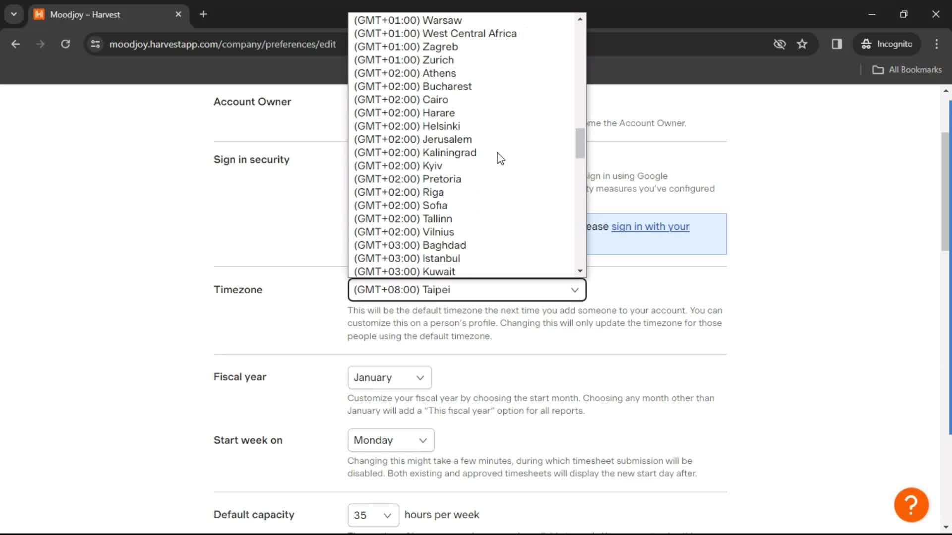 Settings on Harvest video thumbnail