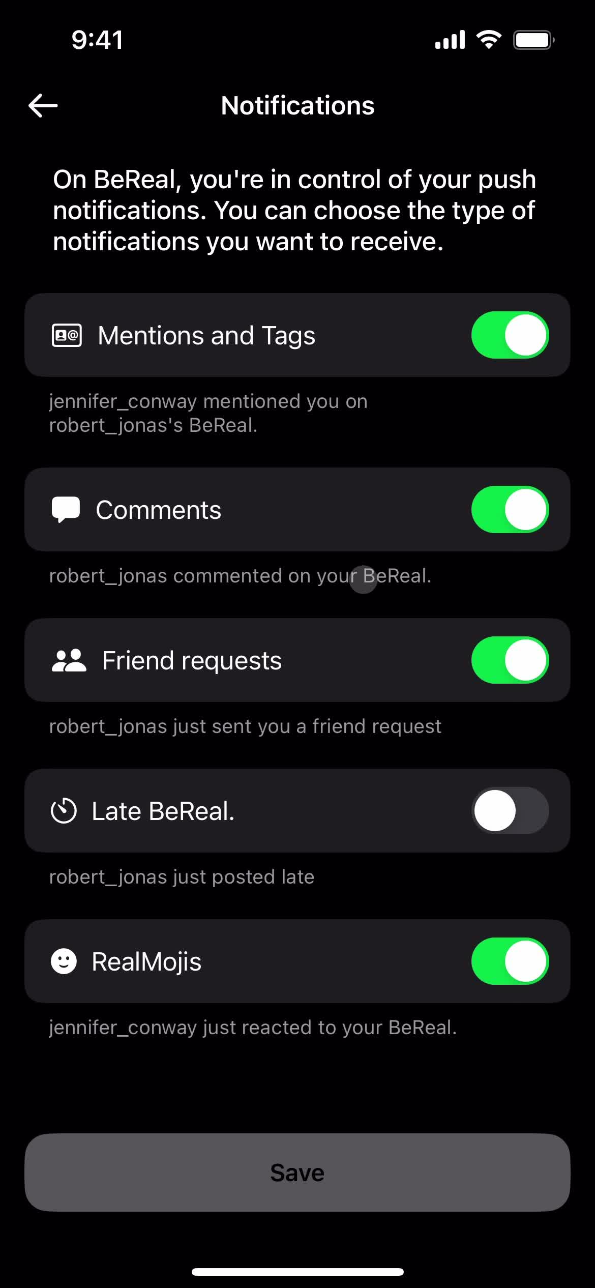 Notification settings screenshot