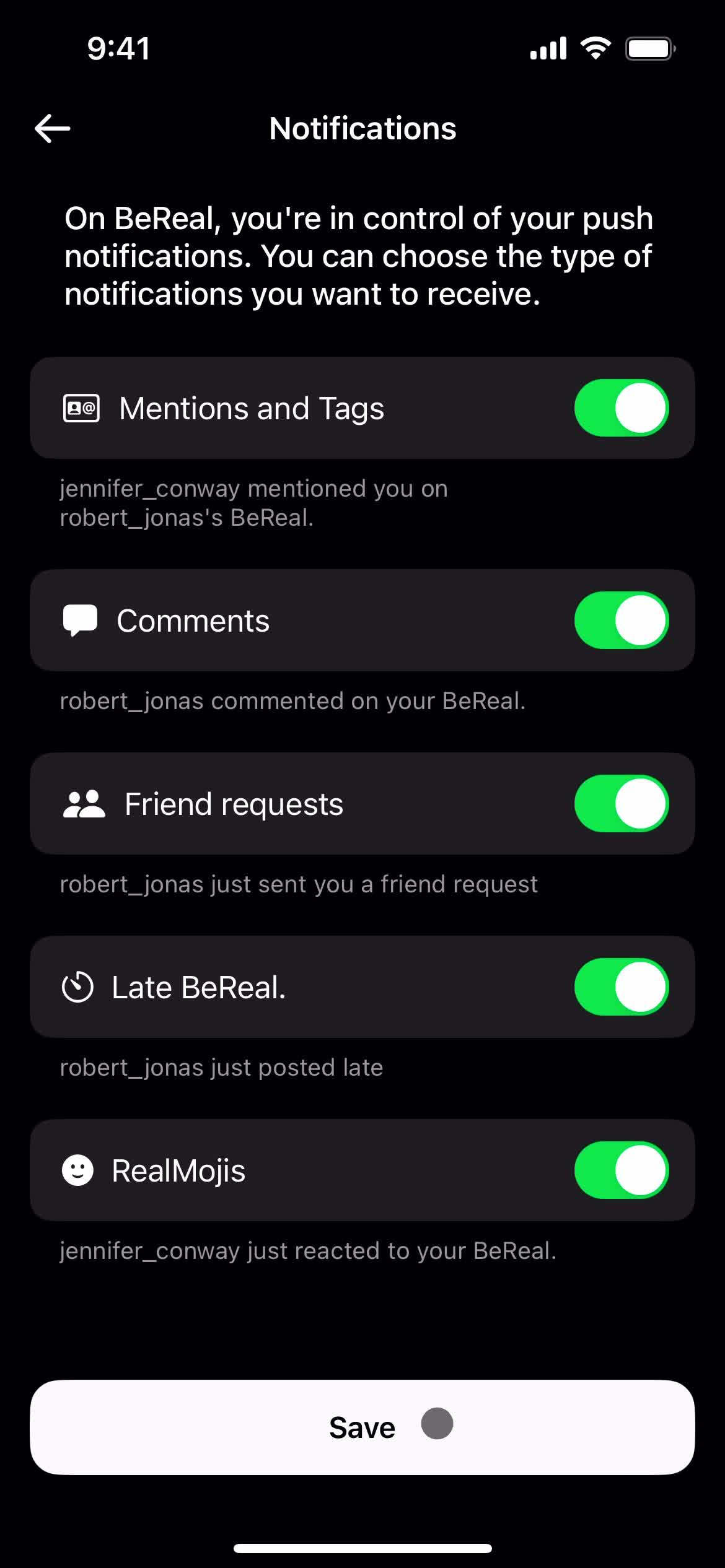 Notification settings screenshot