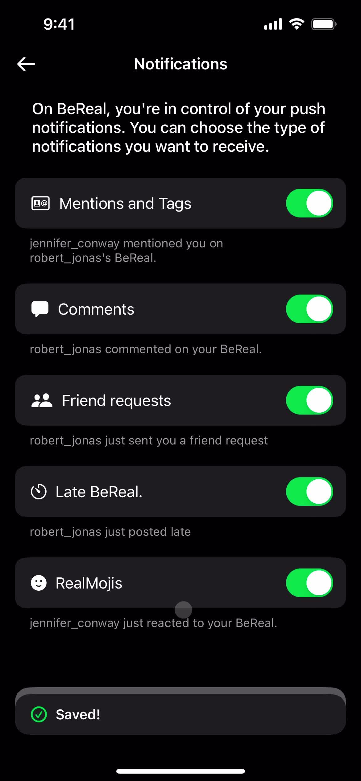 Notification settings screenshot